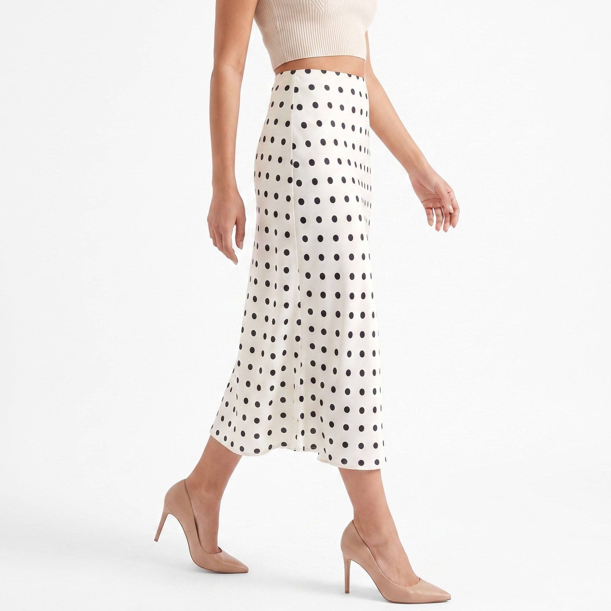 Polka Dot Midi Skirt High Waist A Line Printed Long Skirt