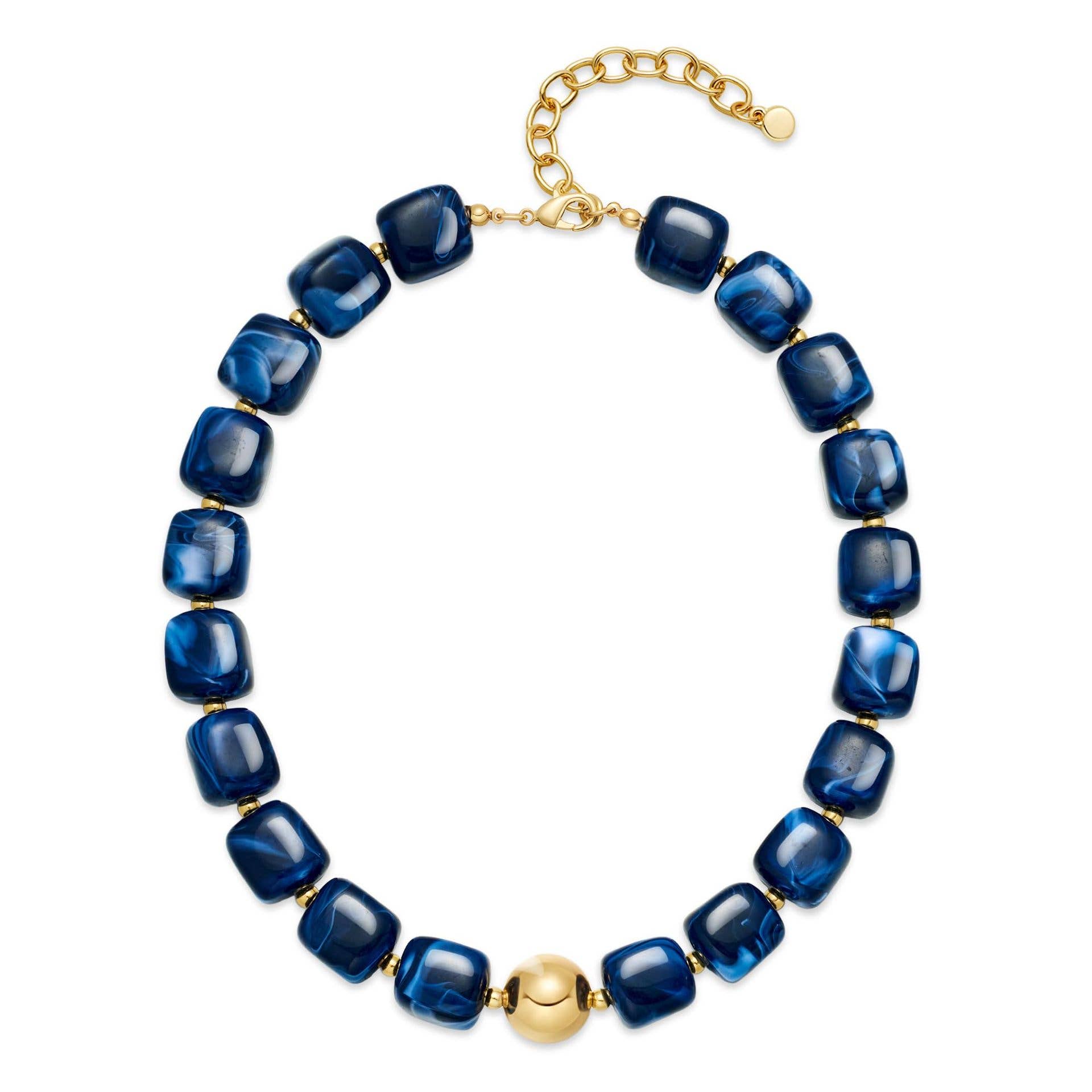Square Resin Bead Necklace With Gold Ball Detail