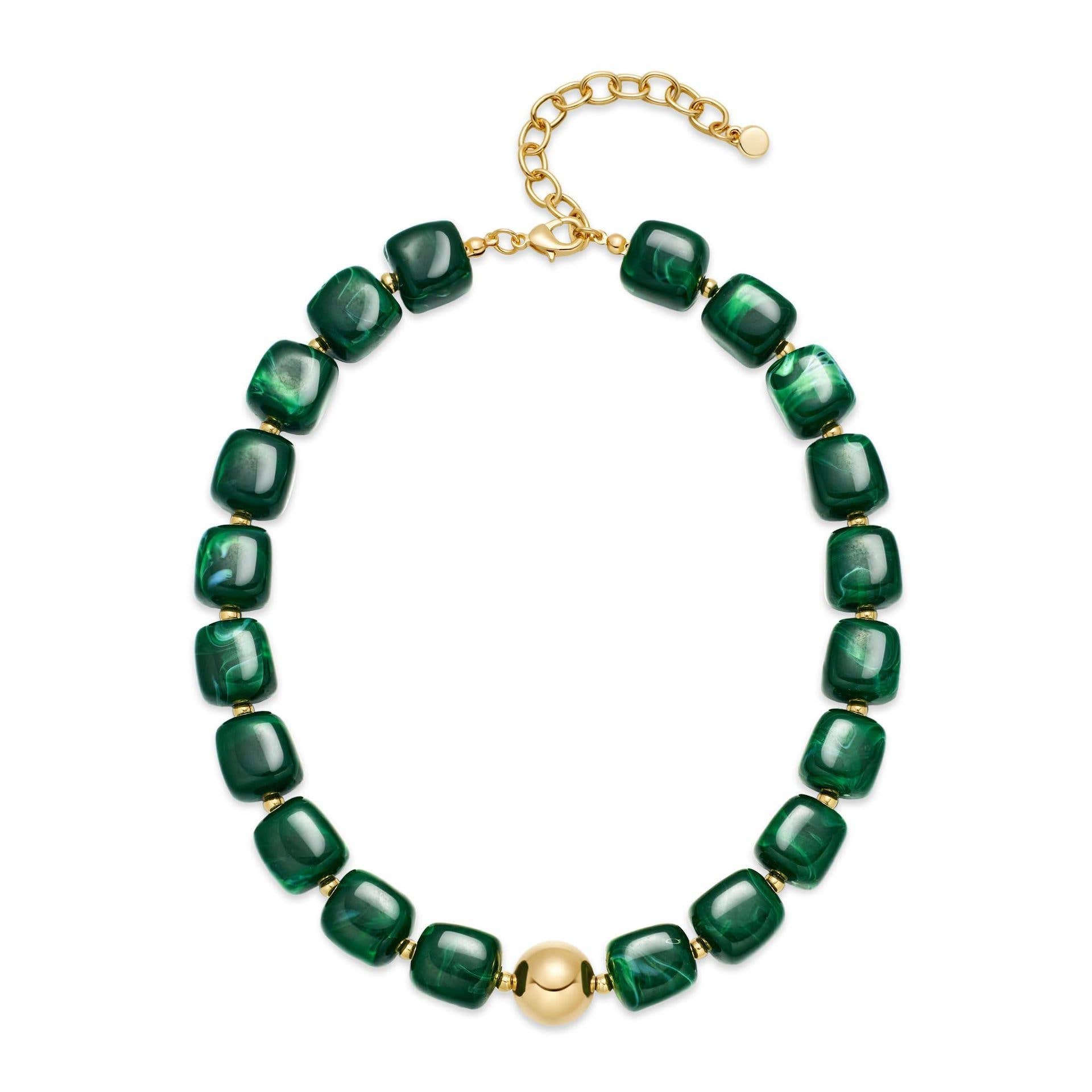 Square Resin Bead Necklace With Gold Ball Detail
