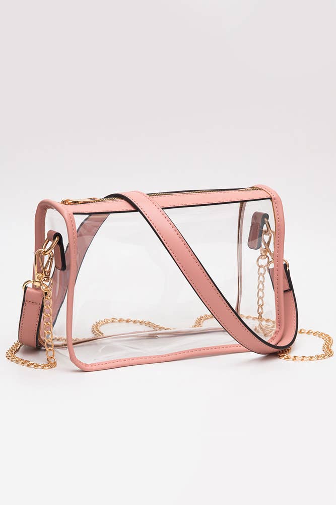 Clear Rectangle Stadium Concert Crossbody Bag: Gold