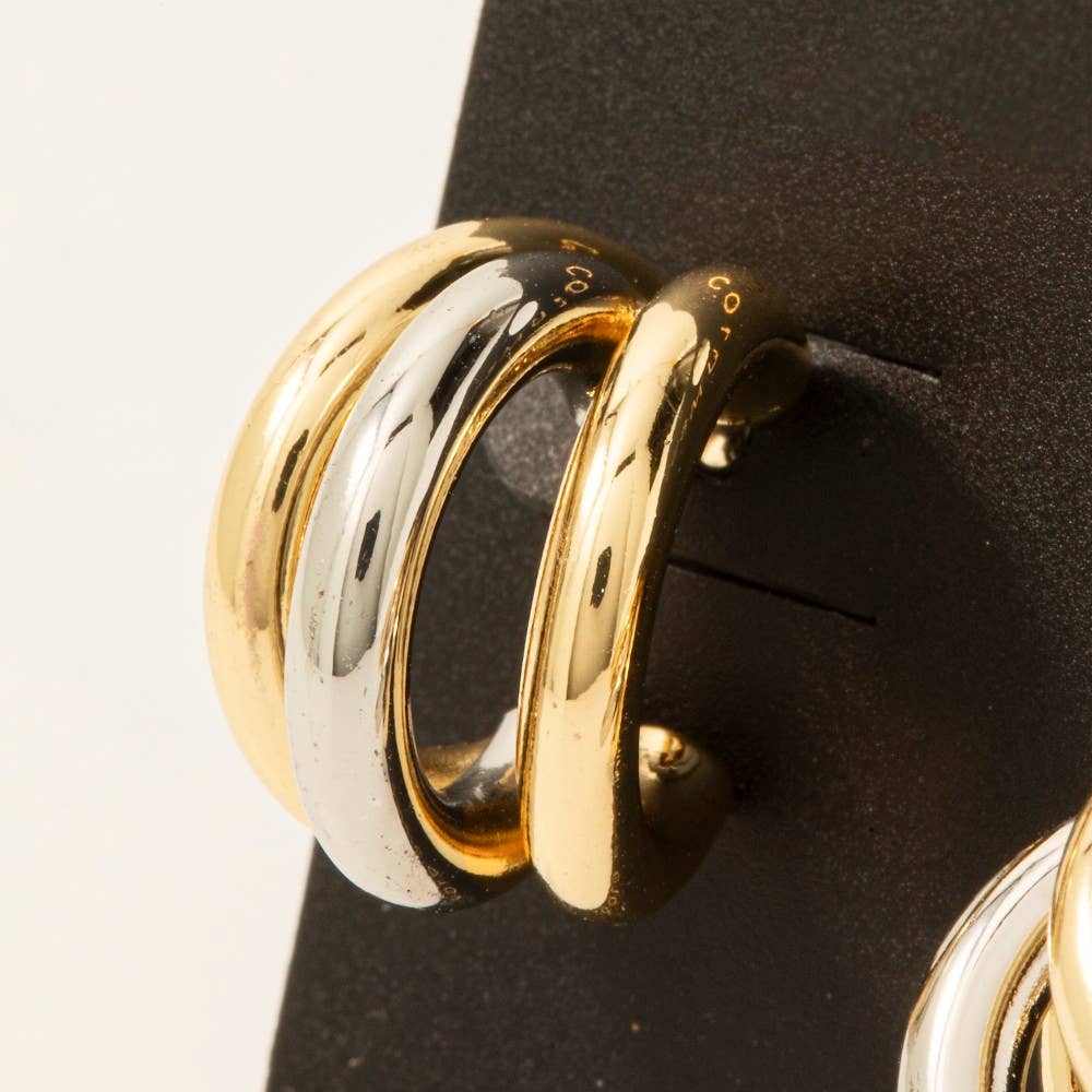 Gold Dipped Two Tone Layered Tube Hoop Earrings