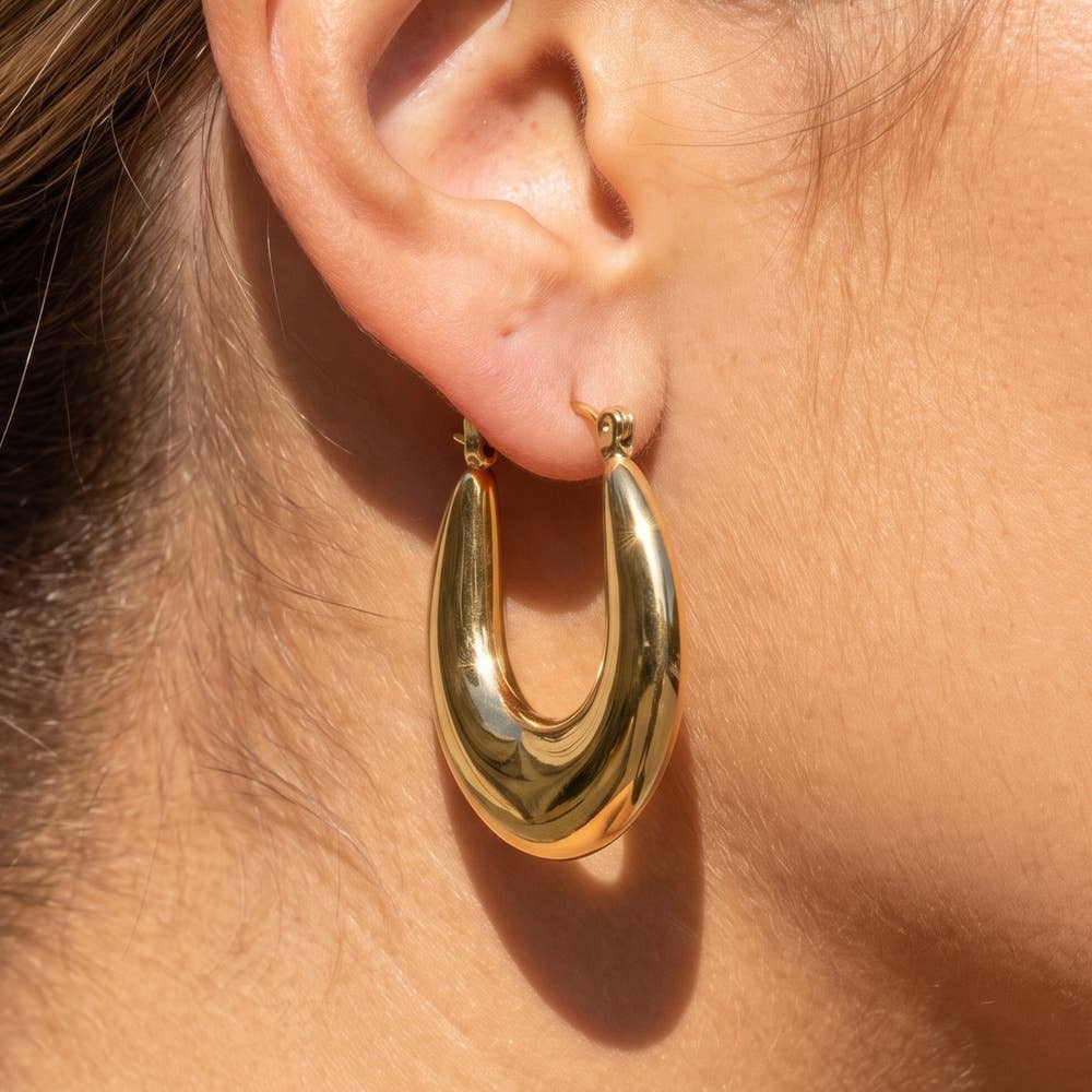 14K Gold Dipped Puffy Oval Hoop Earrings