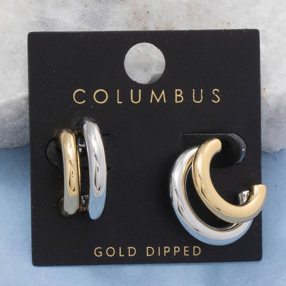 Gold Dipped Two Tone Layered Hoop Earrings