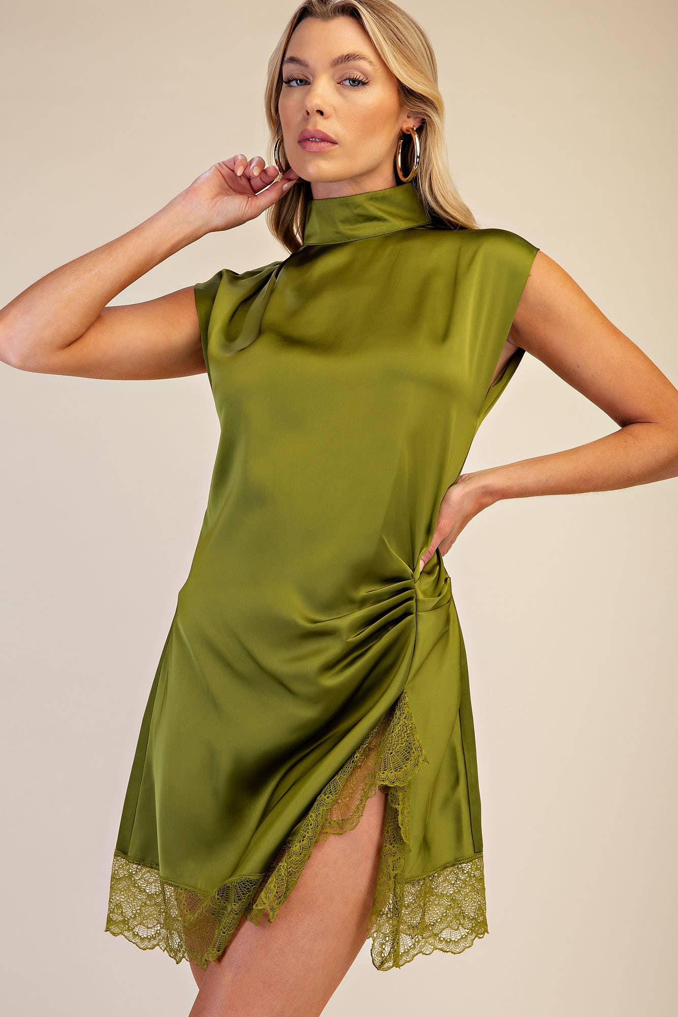 High Neck Lace Mini Dress