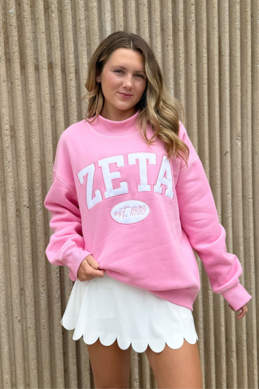 Chi Omega Pink Established Date Mockneck Sweatshirt