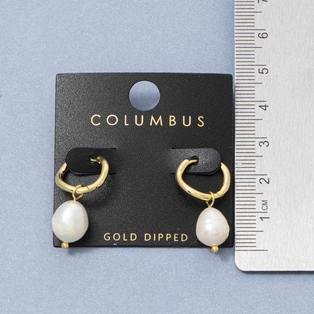 Gold Dipped Freshwater Pearl Drop Huggie Earrings