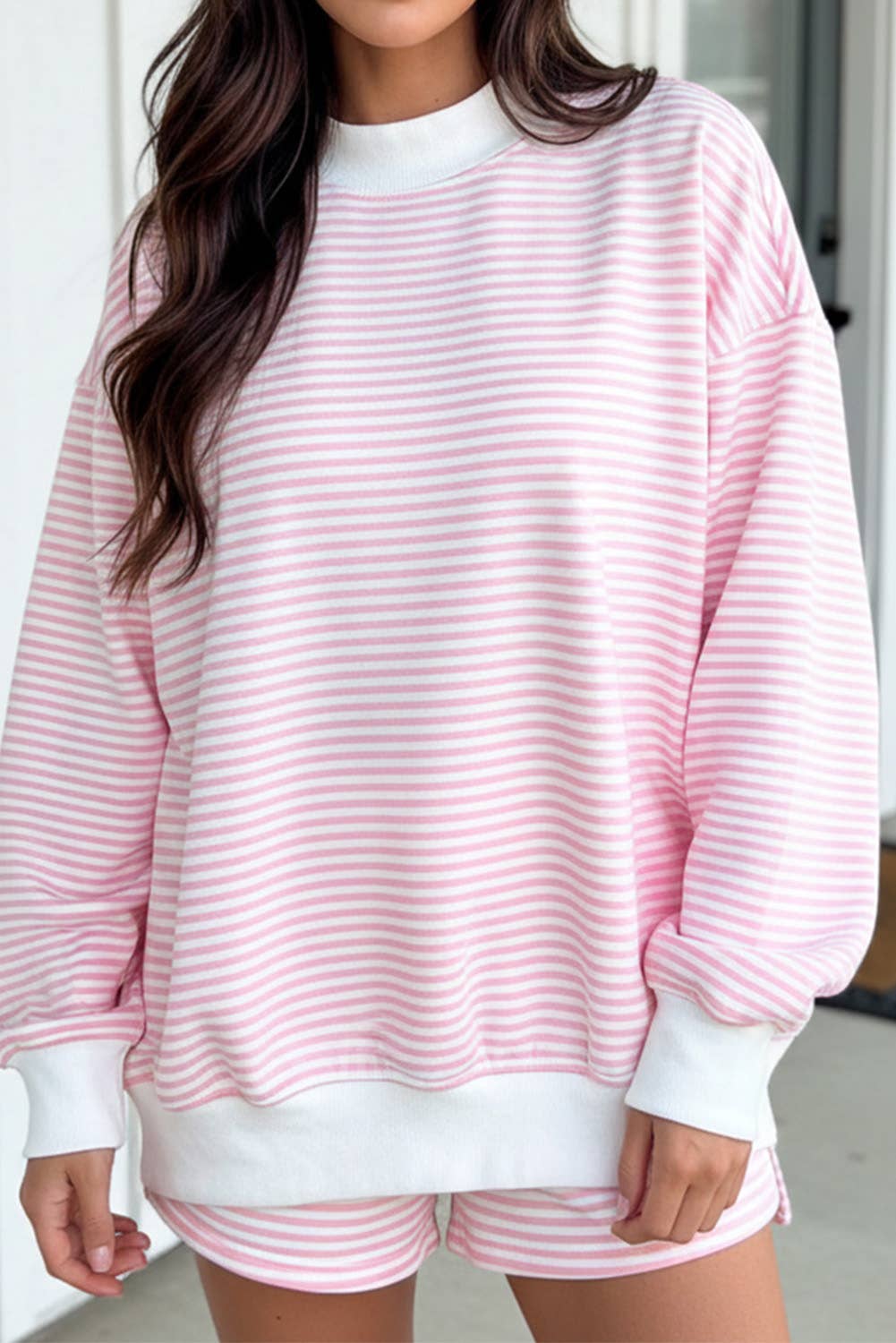 Stripe Oversize Sweatshirt and Shorts Set