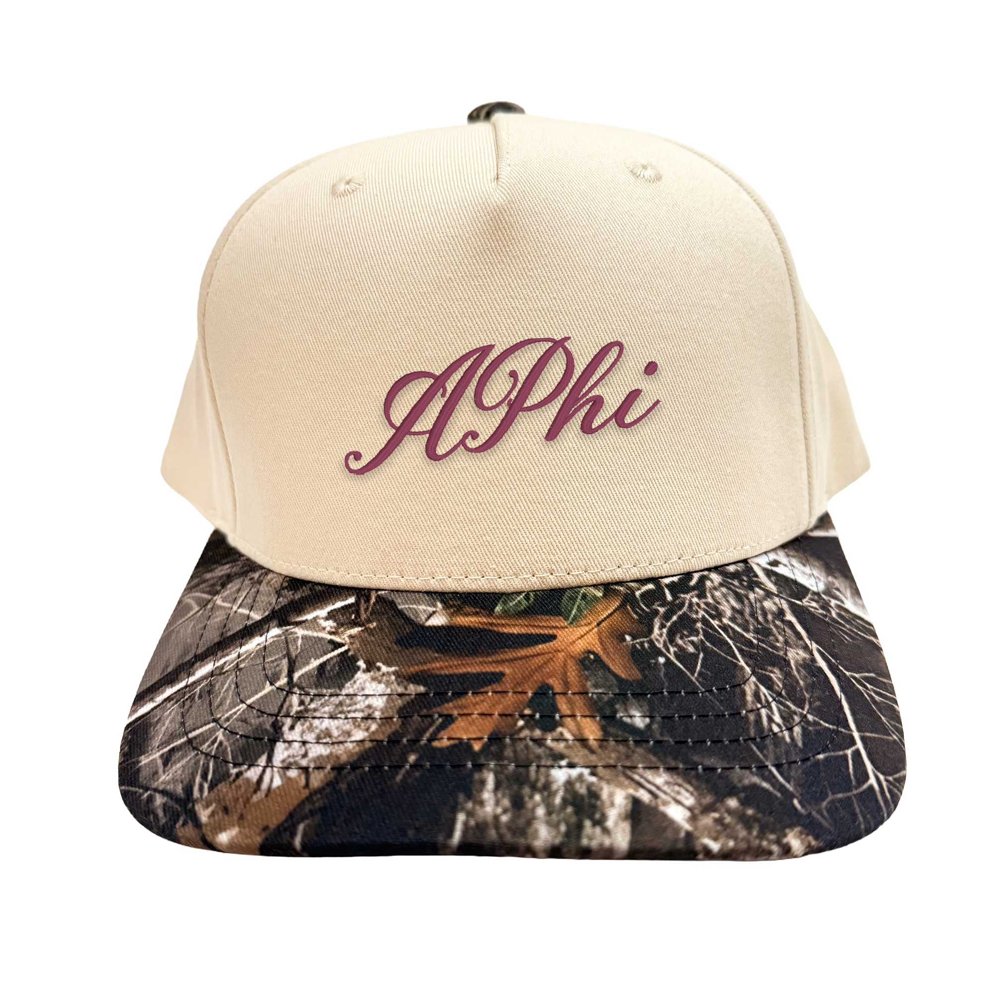 Alpha Phi Embroidered Camo Hat – Two Toned Hat