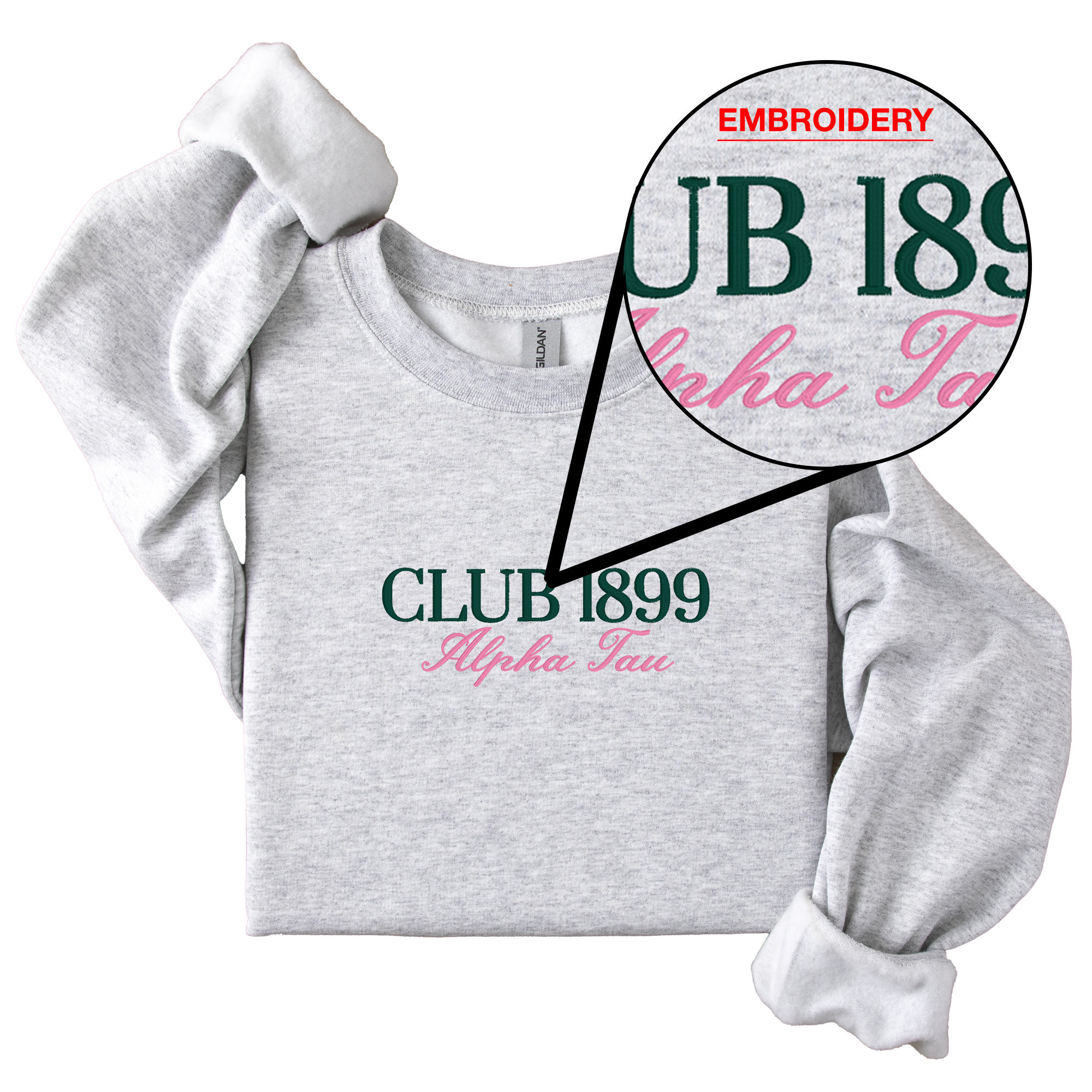Alpha Sigma Tau Tennis Club - Embroidered & Printed Preppy Sorority Sweater - Ash