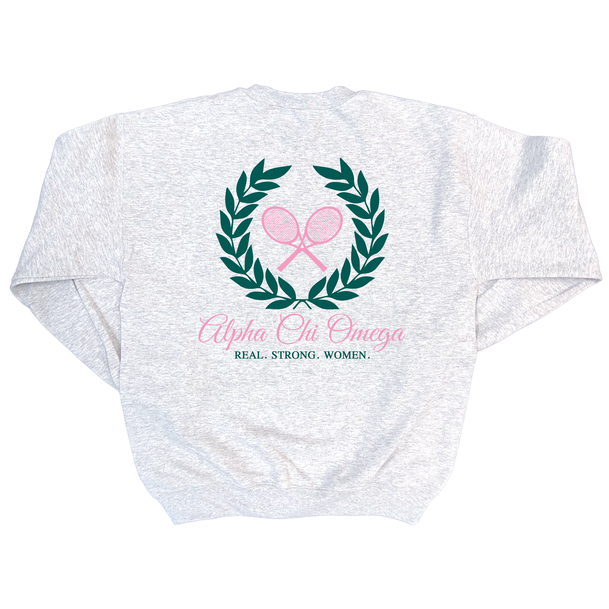 Alpha Chi Omega Tennis Club - Embroidered & Printed Preppy Sorority Sweater - Ash
