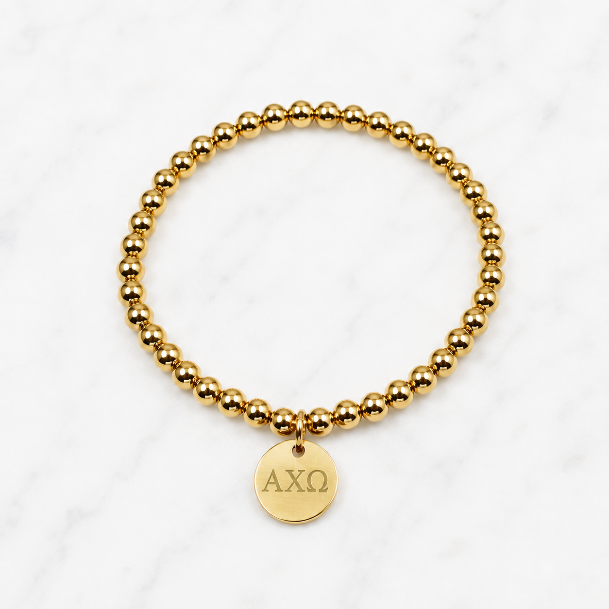 Alpha Chi Omega Gold Beaded Stretch Bracelet, Sorority Gift
