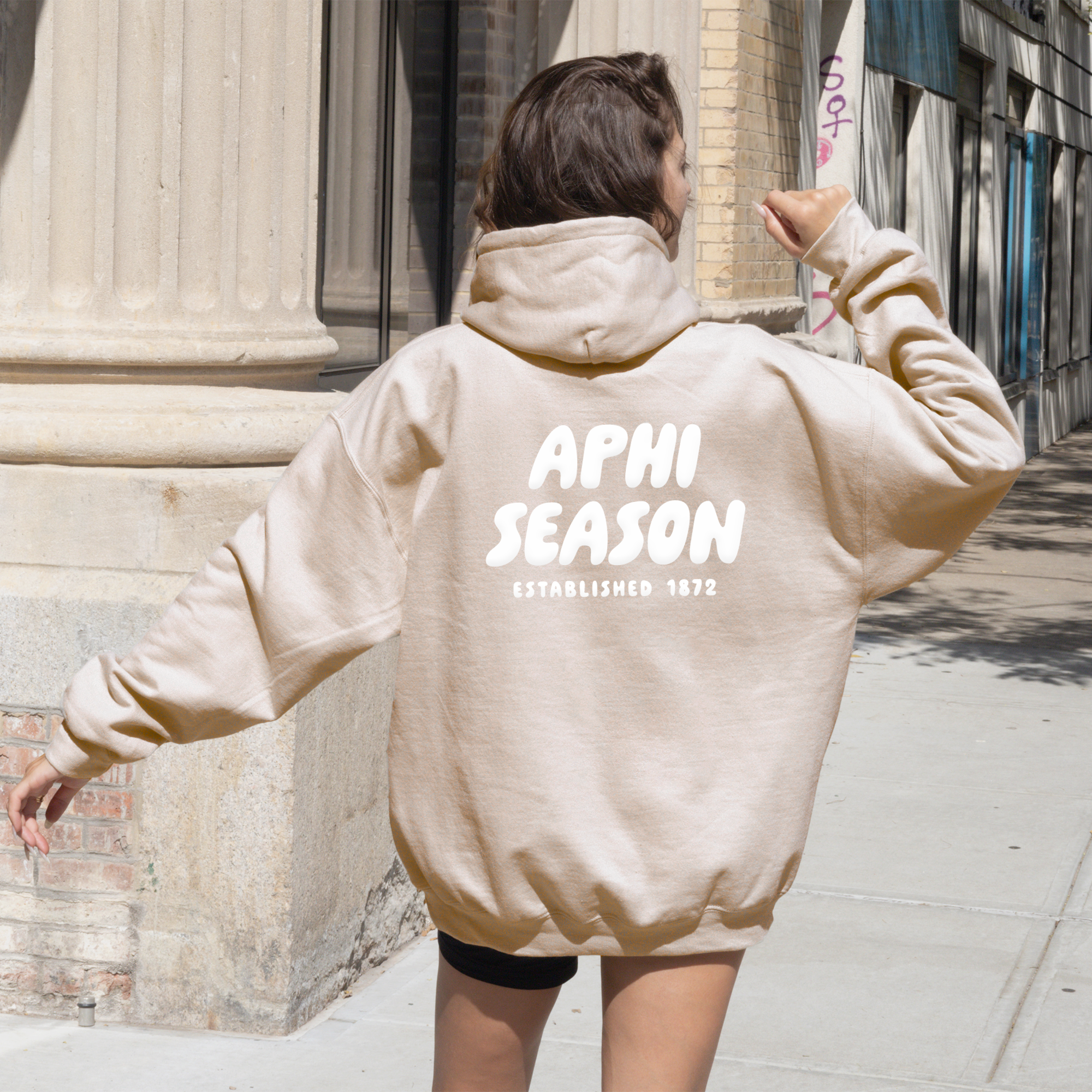 Alpha Phi Tan Hoodie with Puff Design - Foxy Season