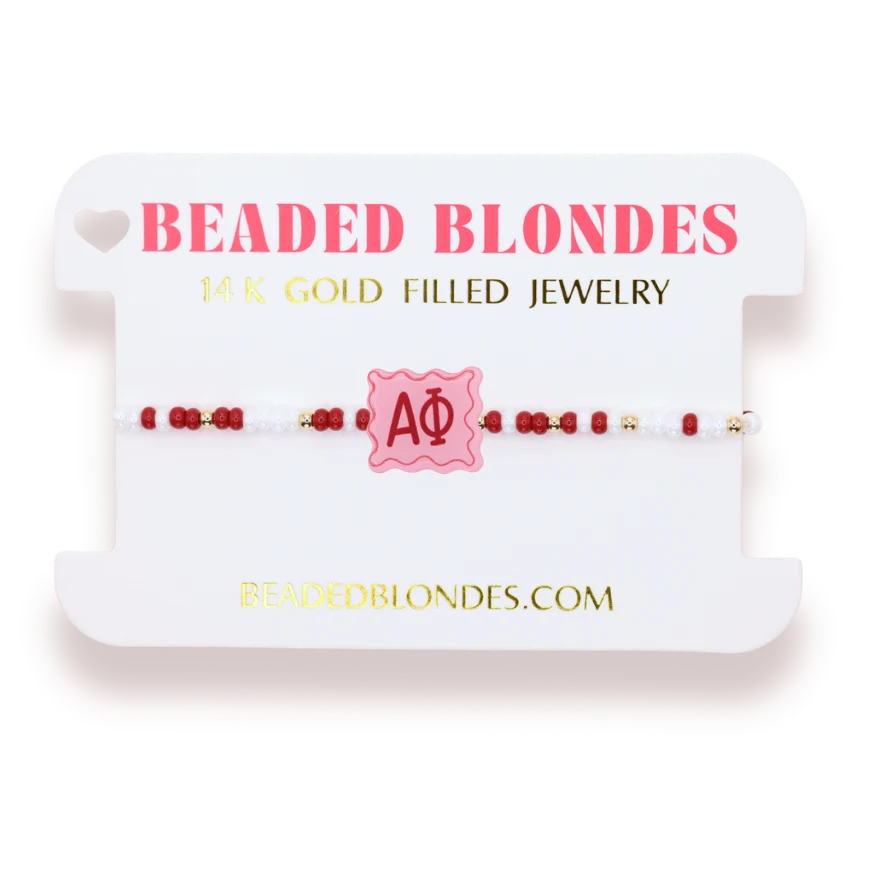 Alpha Phi Block Bracelet on Color - Beaded Blondes