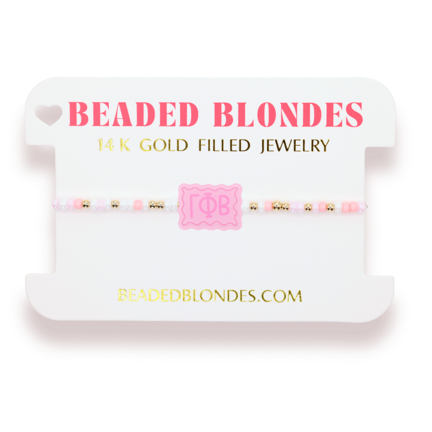 Gamma Phi Beta Block Bracelet on Color - Beaded Blondes