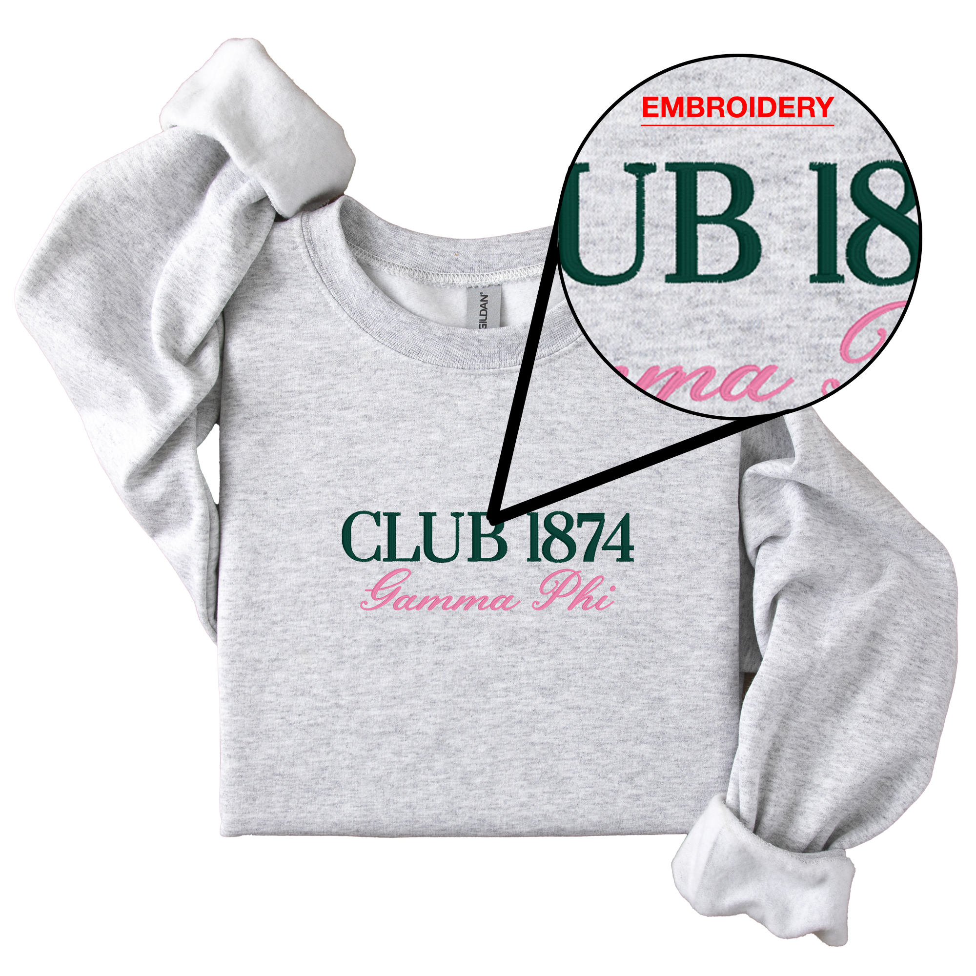 Gamma Phi Beta Tennis Club - Embroidered & Printed Preppy Sorority Sweater - Ash