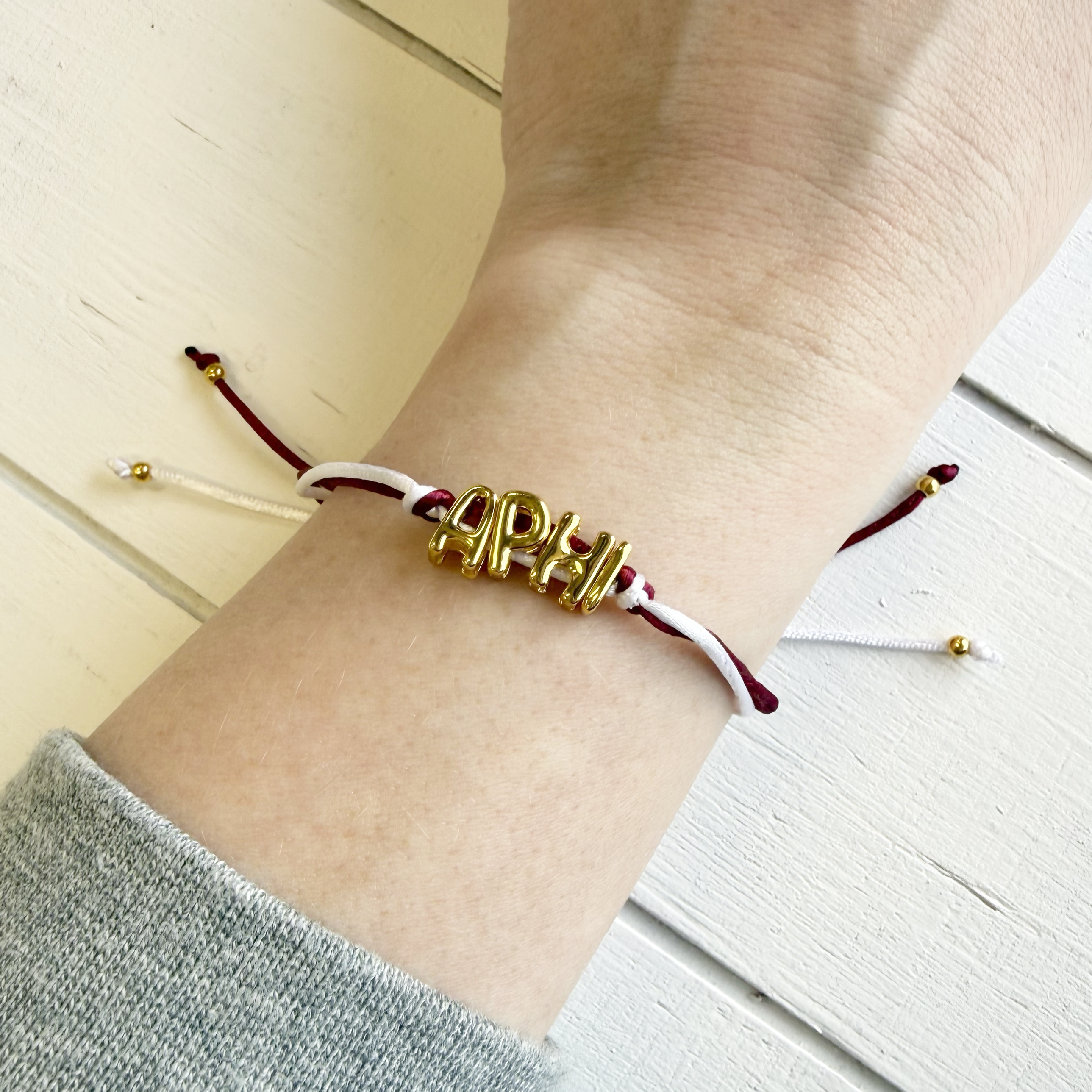 Alpha Phi Gold Letter Cinch Tie Bracelet – APhi Sorority Bracelet
