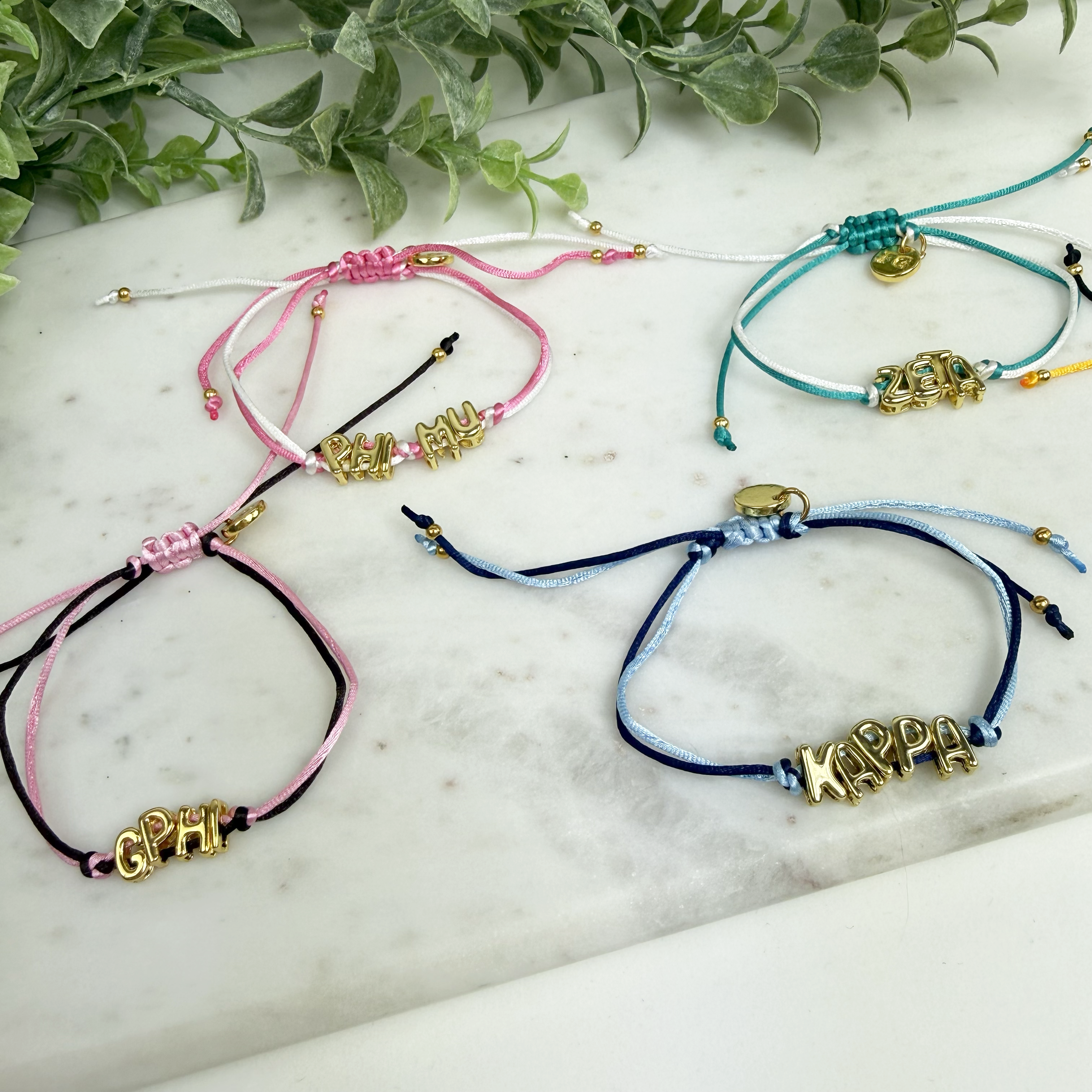 Gamma Phi Beta Gold Letter Cinch Tie Bracelet – GPhi Sorority Bracelet