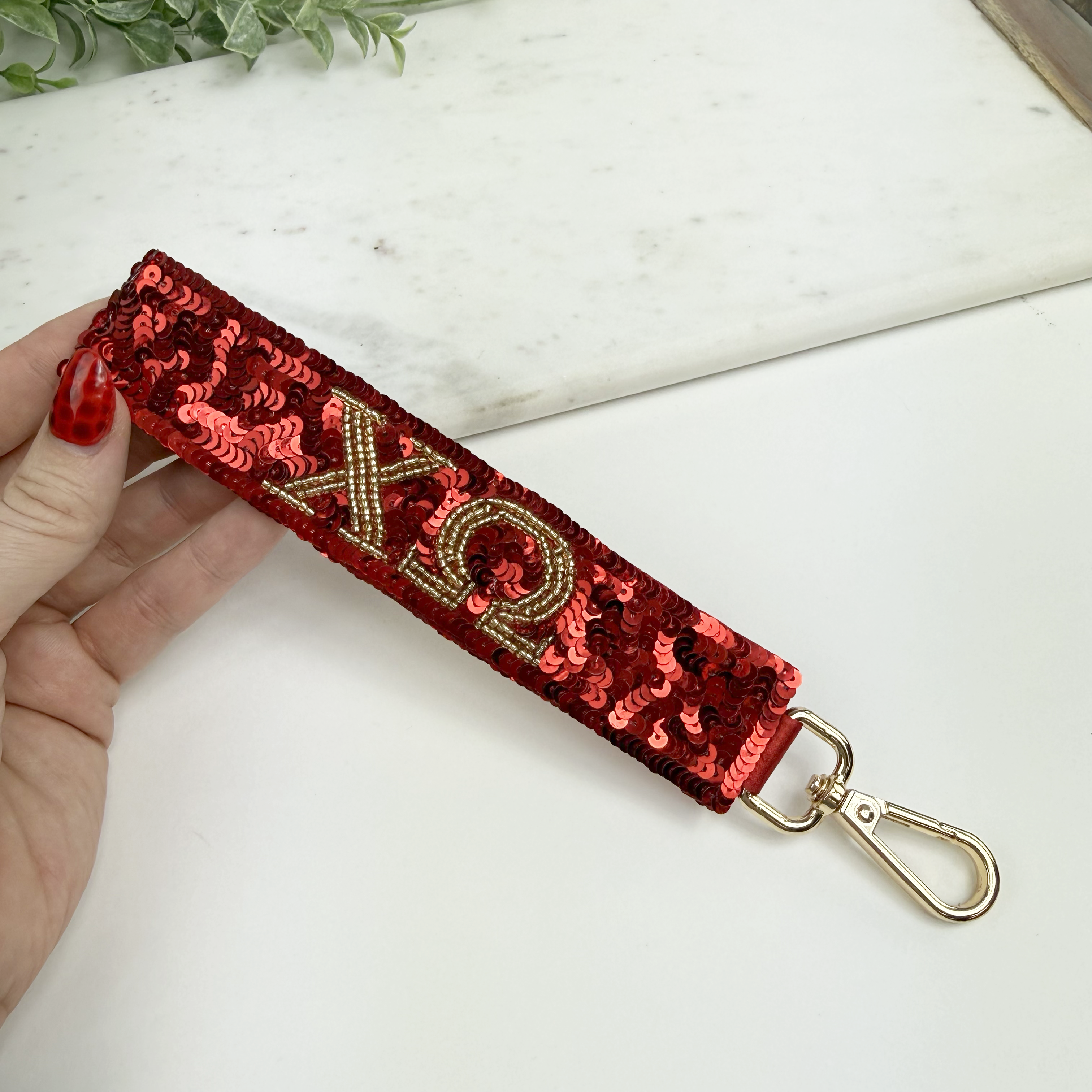 Chi Omega Sequin Wristlet Keychain – ΧΩ Sorority Keychain