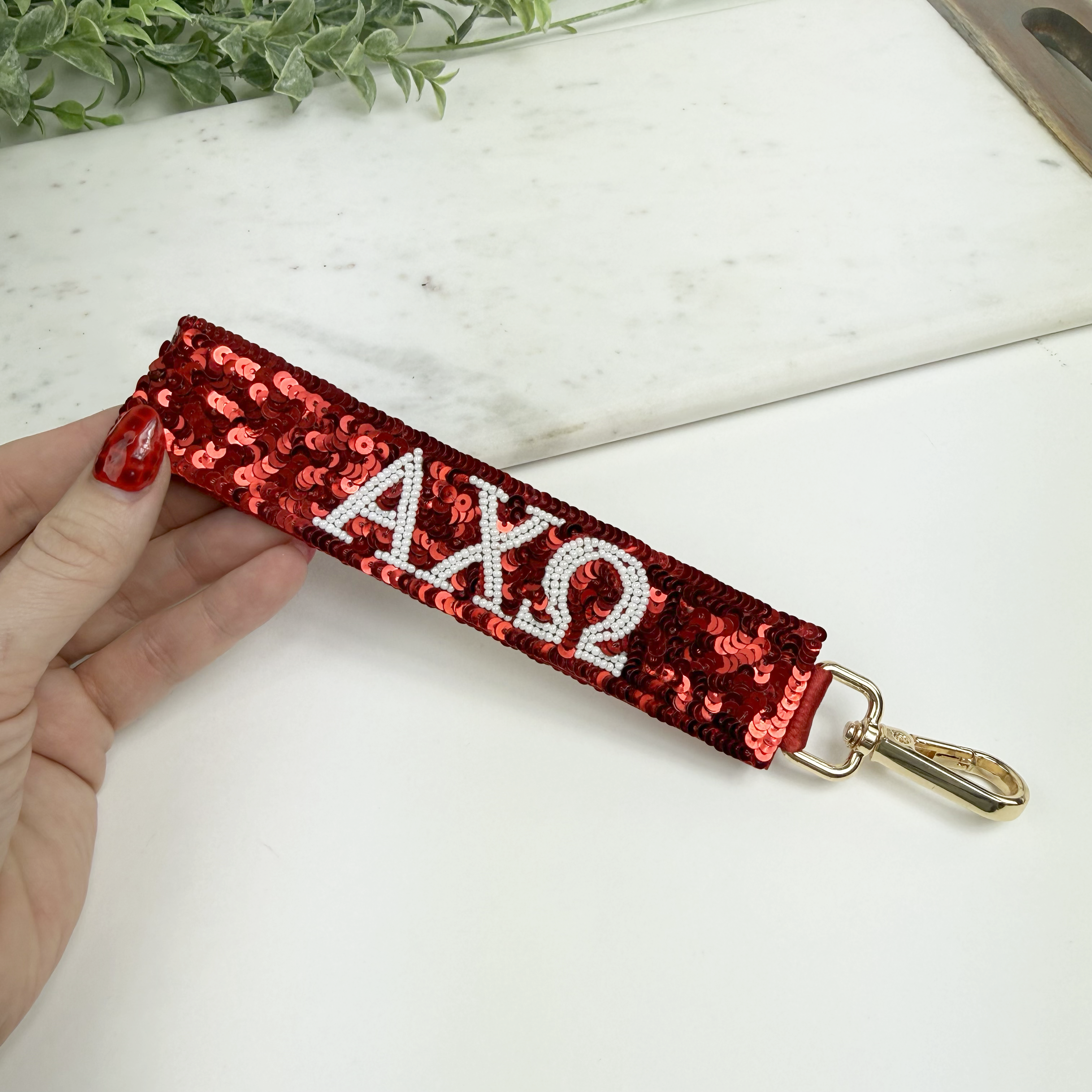 Alpha Chi Omega Sequin Wristlet Keychain – ΑΧΩ Sorority Keychain