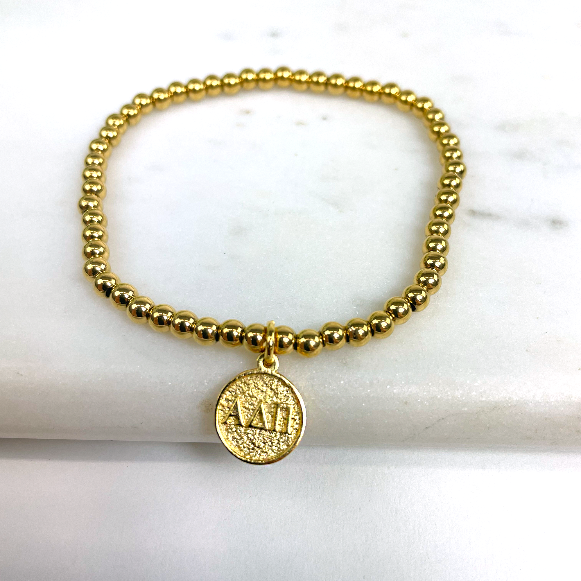 Alpha Delta Pi Gold Beaded Stretch Bracelet
