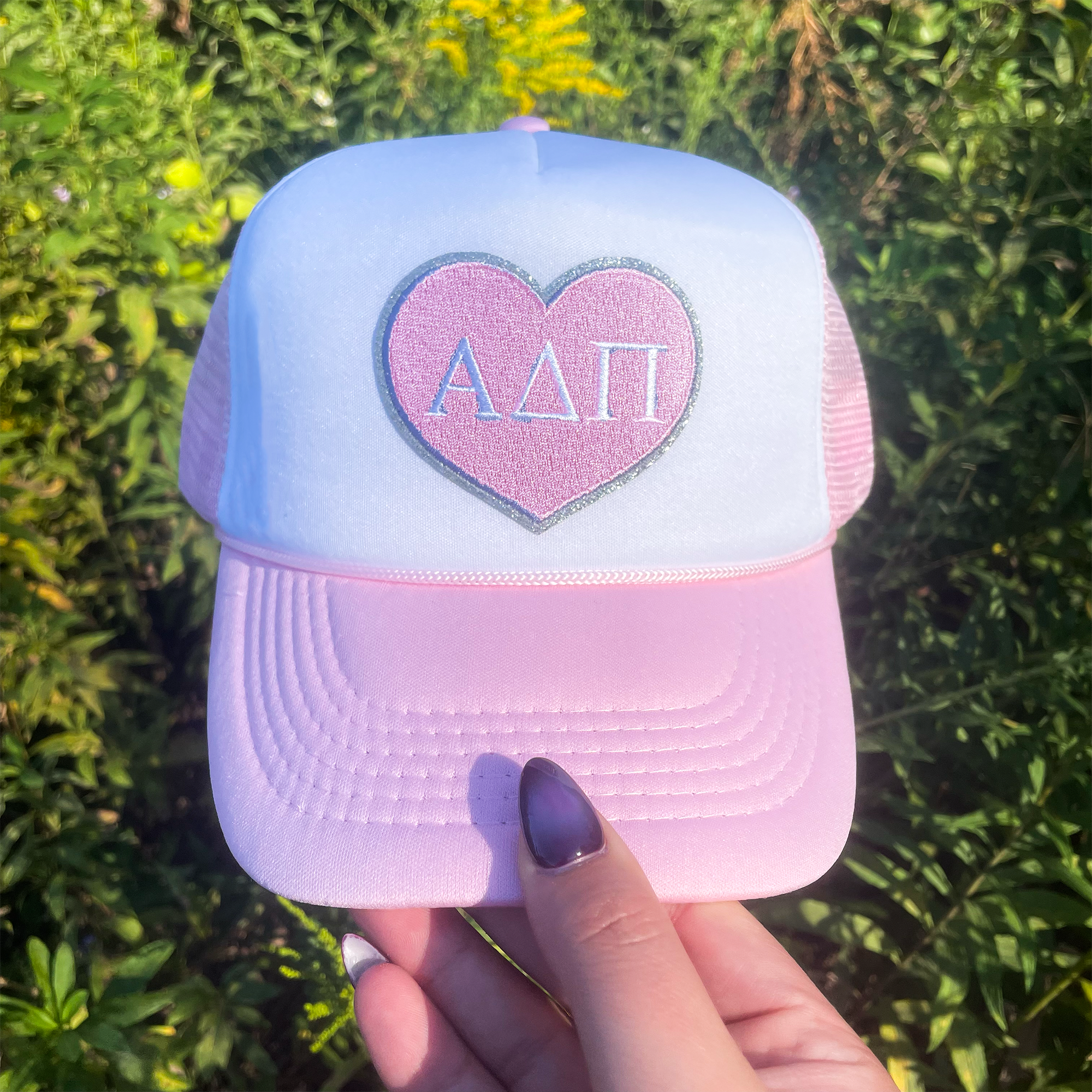 Alpha Delta Pi Embroidered Heart Patch Hat