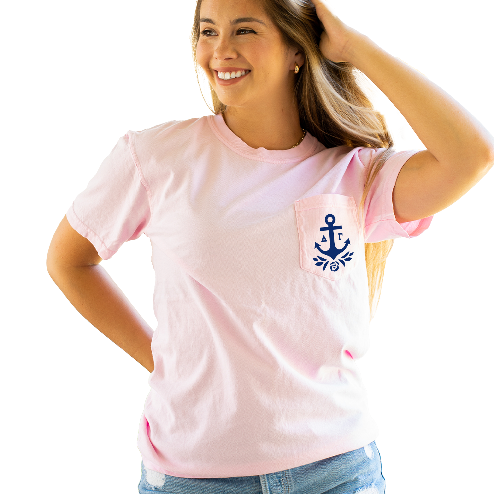 Delta Gamma Navy Anchor with Rose Pocket Tee - Blossom