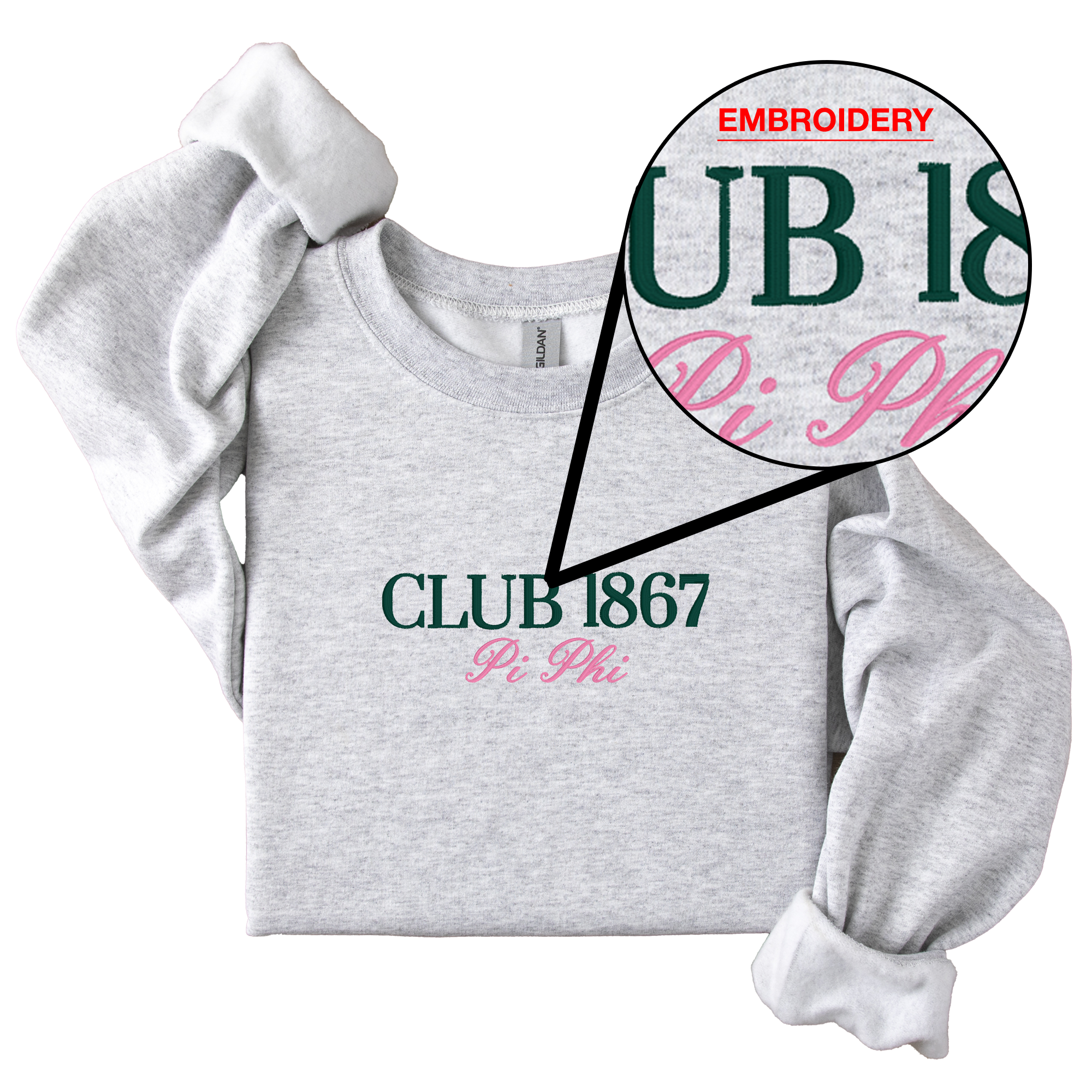 Pi Beta Phi Tennis Club - Embroidered & Printed Preppy Sorority Sweater - Ash