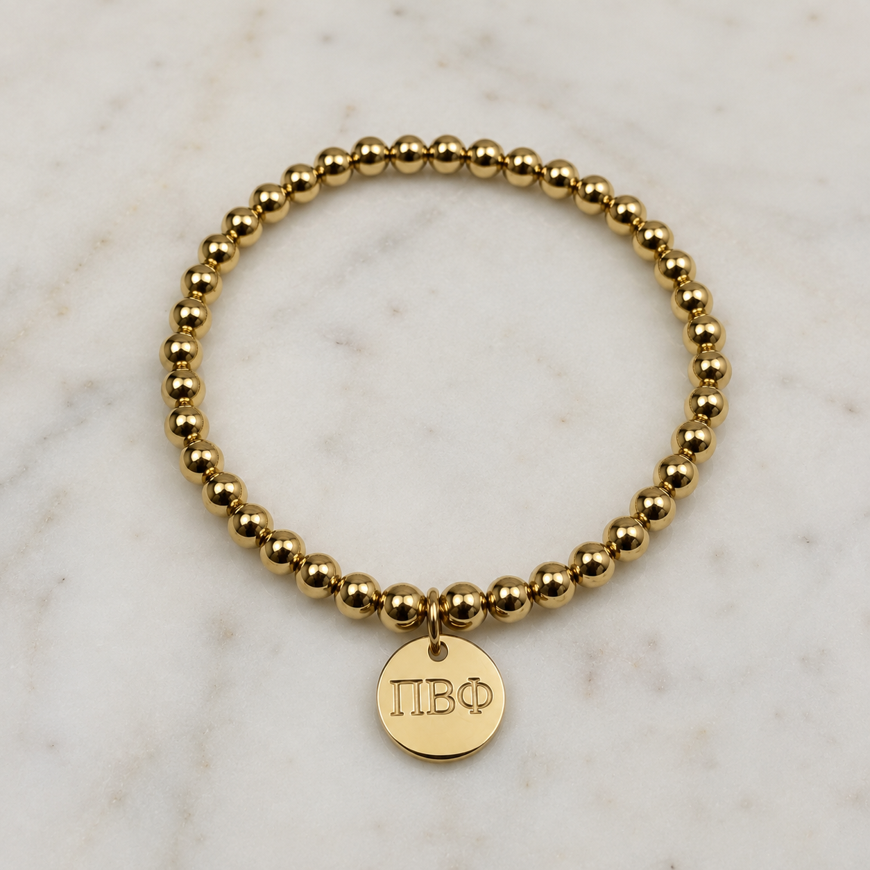 Pi Beta Phi Gold Beaded Stretch Bracelet, Sorority Gift