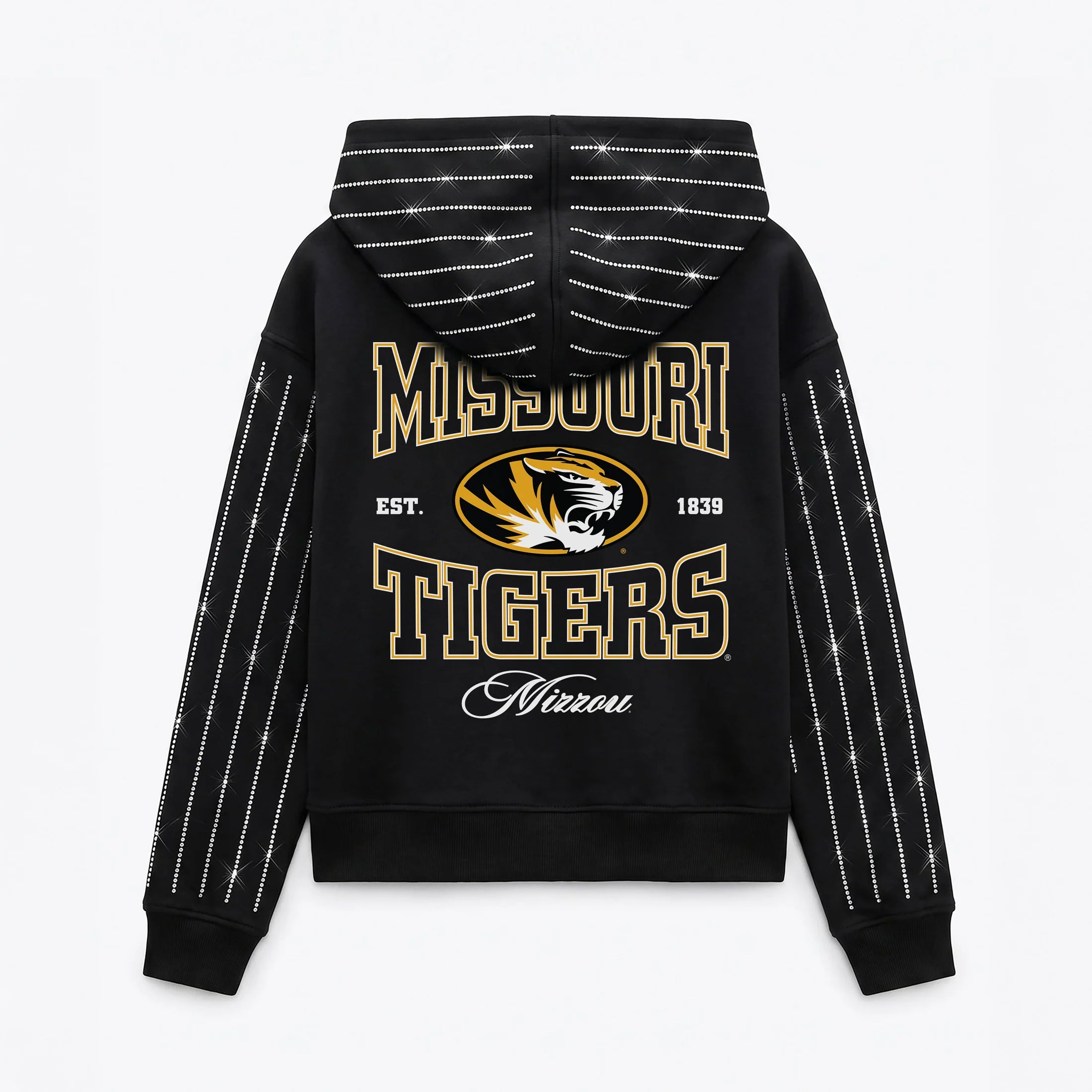 MISSOURI TIGERS EYES ON THE PRIZE RHINESTUD STRIPE ZIP HOODIE
