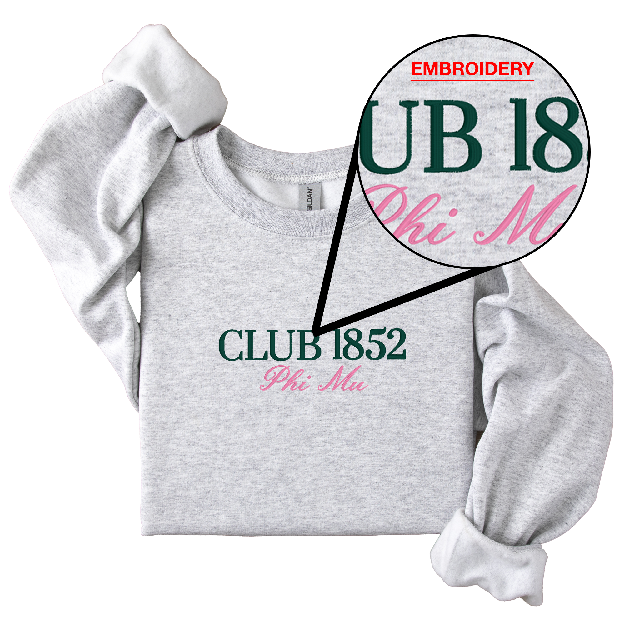 Phi Mu Tennis Club Tennis Club - Embroidered & Printed Preppy Sorority Sweater - Ash
