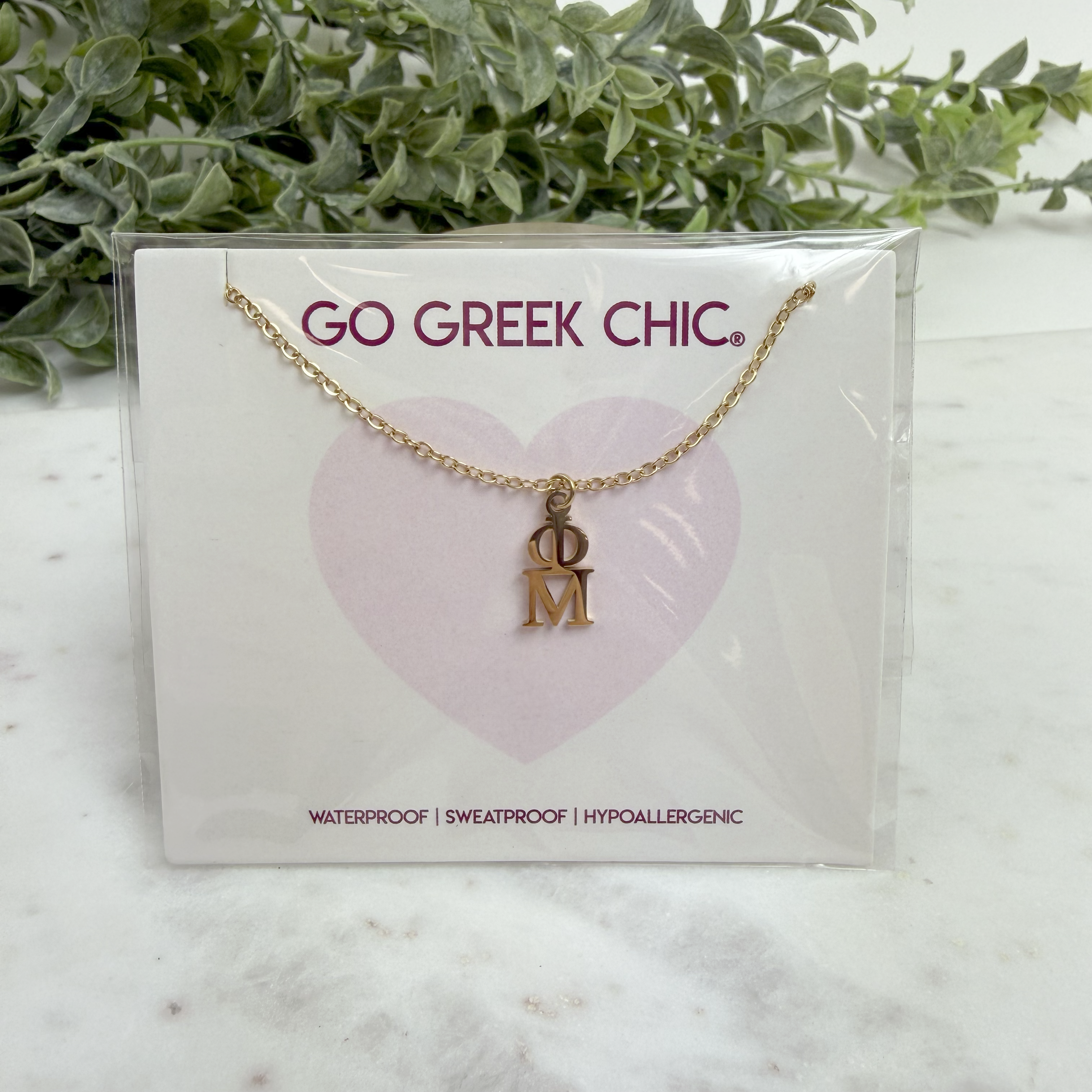 Phi Mu Gold Lavaliere Necklace, Sorority Jewelry Gift