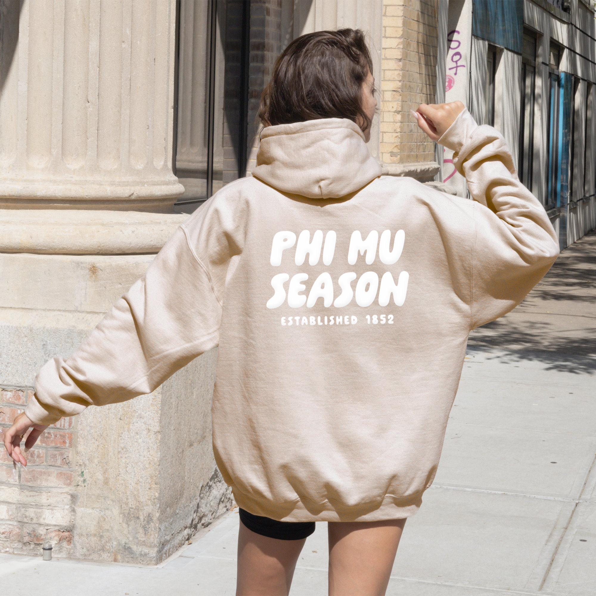 Phi Mu Tan Hoodie with Puff Design - Foxy Season