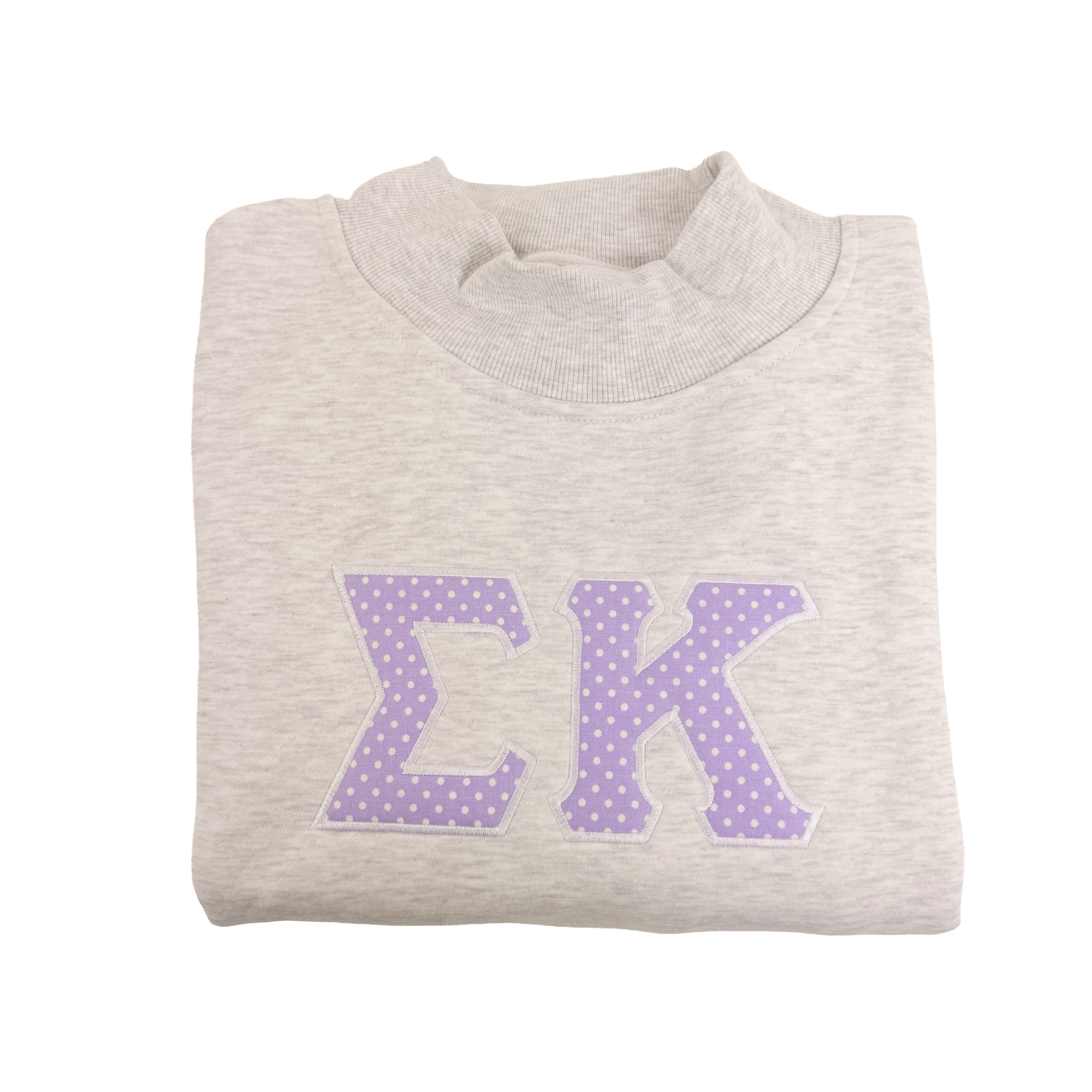 Custom Sorority Embroidered Ash Lavender Polka Dot Applique Mock Neck