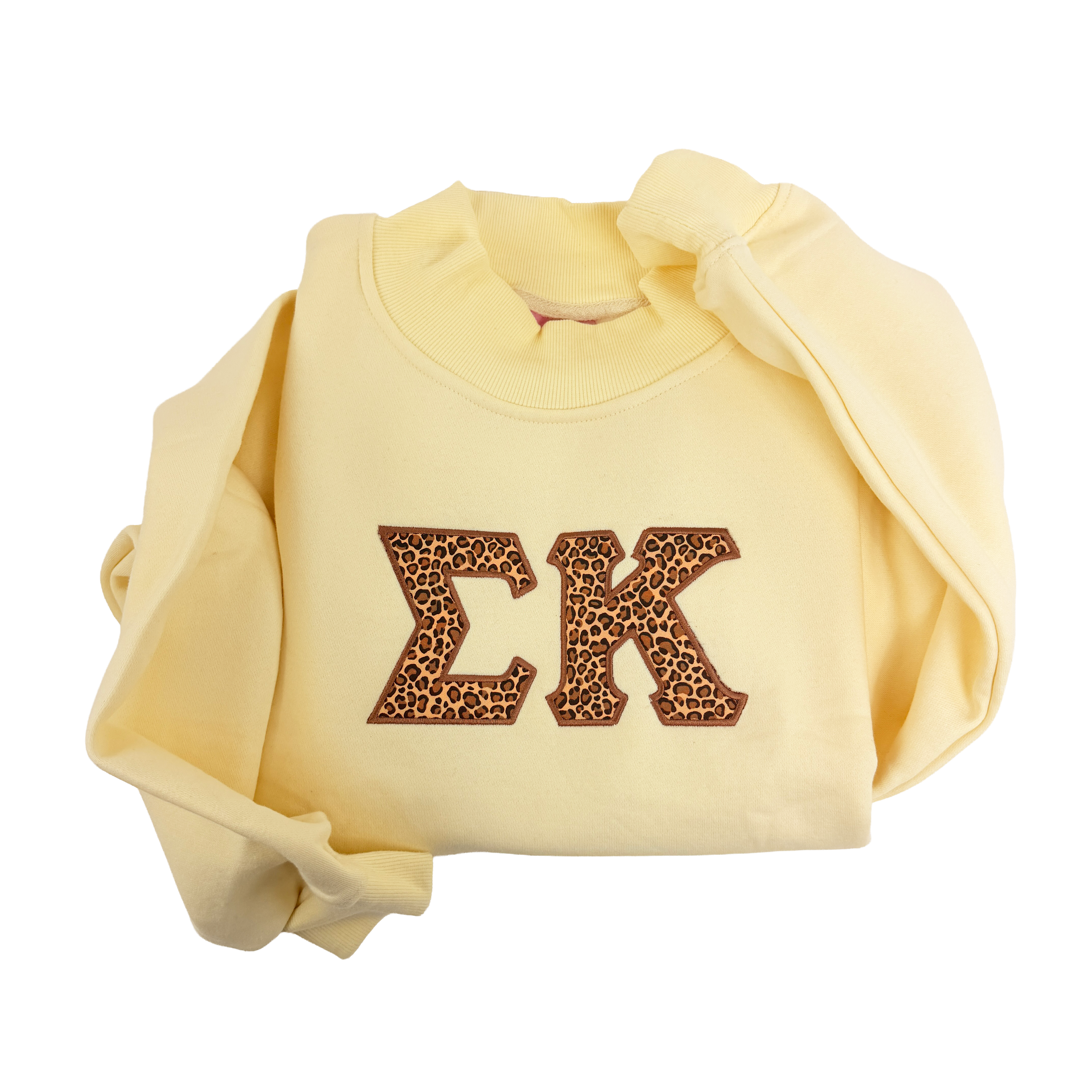 Custom Sorority Embroidered Butter Leopard Applique Mock Neck