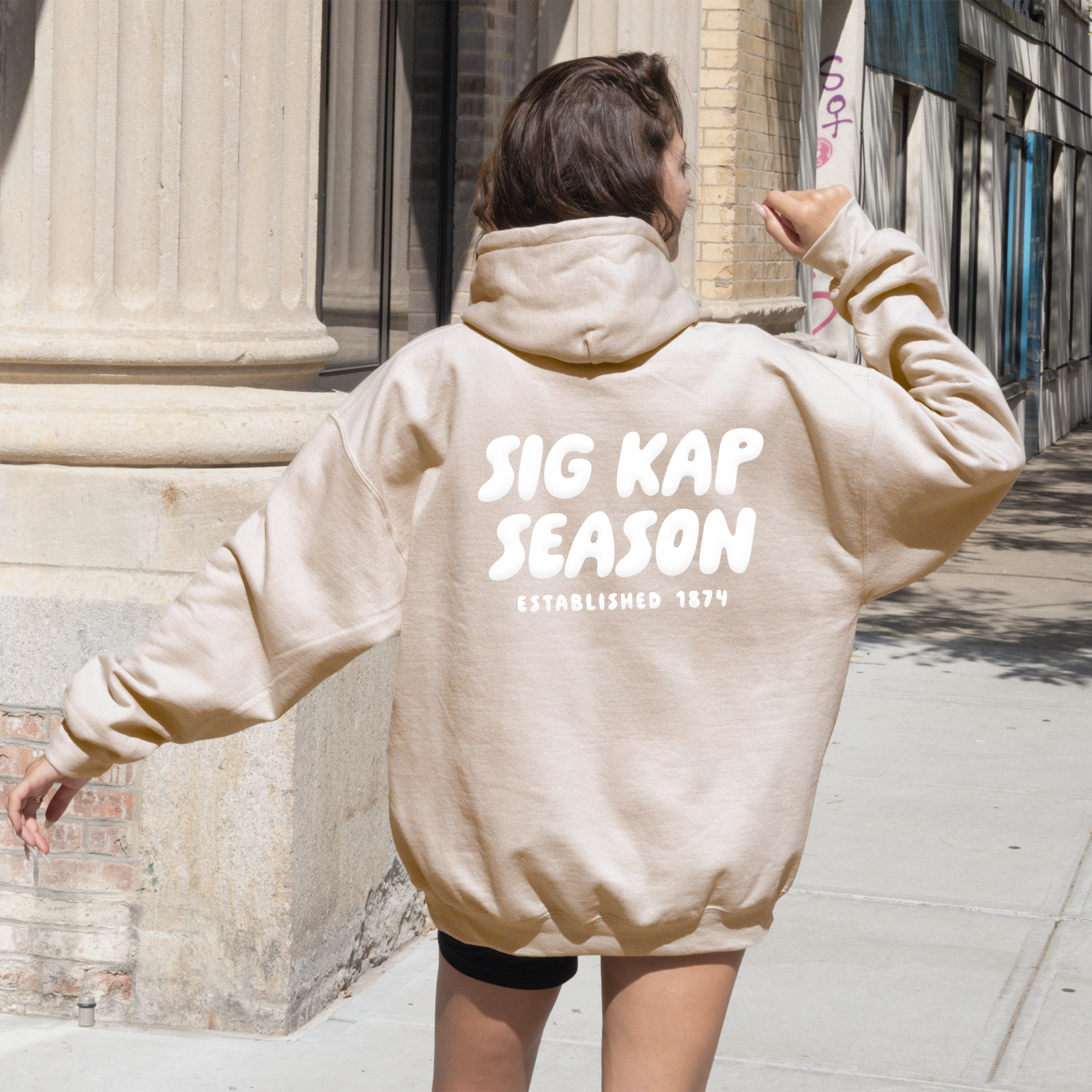 Sigma Kappa Tan Hoodie with Puff Design - Foxy Season