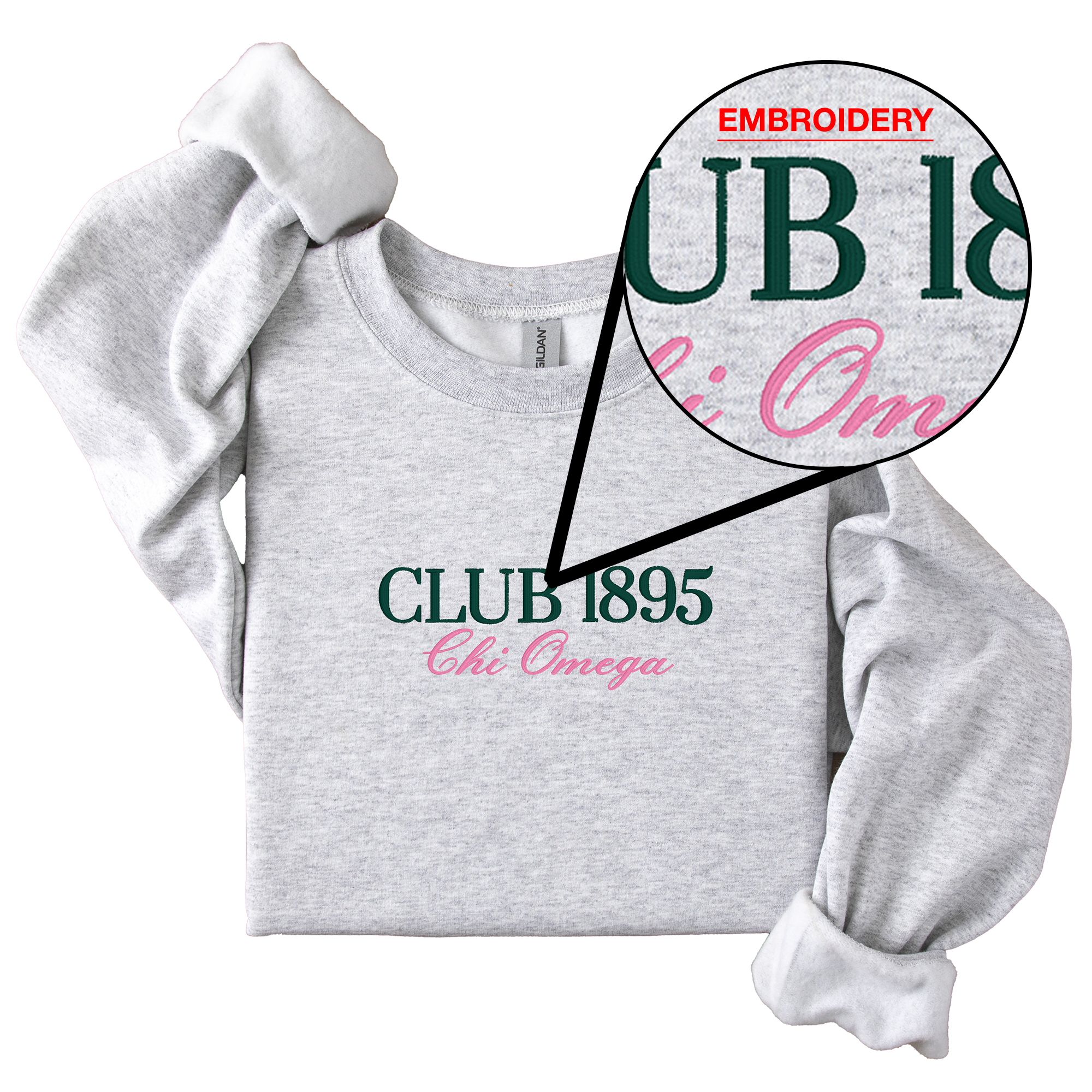 Chi Omega Tennis Club - Embroidered & Printed Preppy Sorority Sweater - Ash