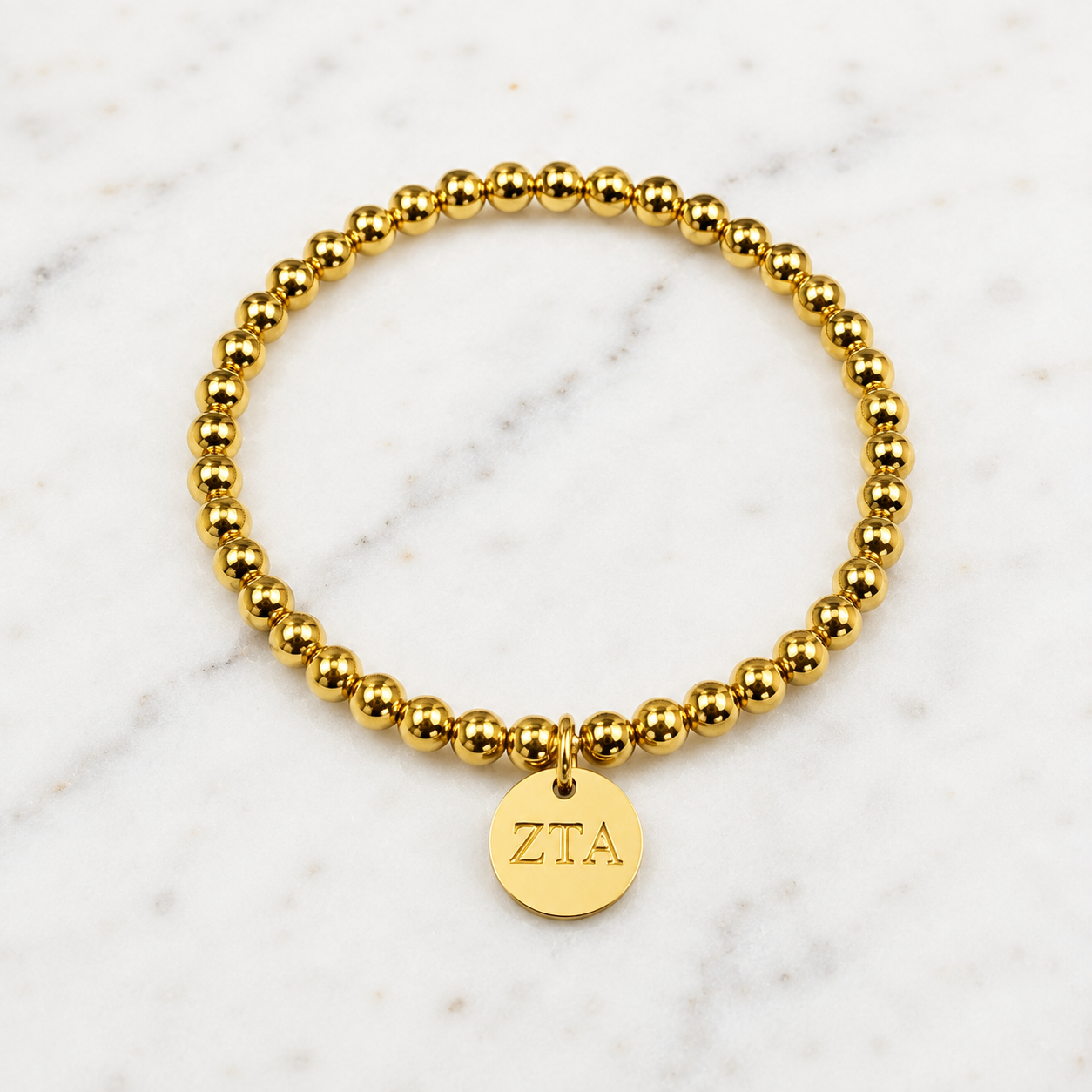 Zeta Tau Alpha Gold Beaded Stretch Bracelet, Sorority Gift