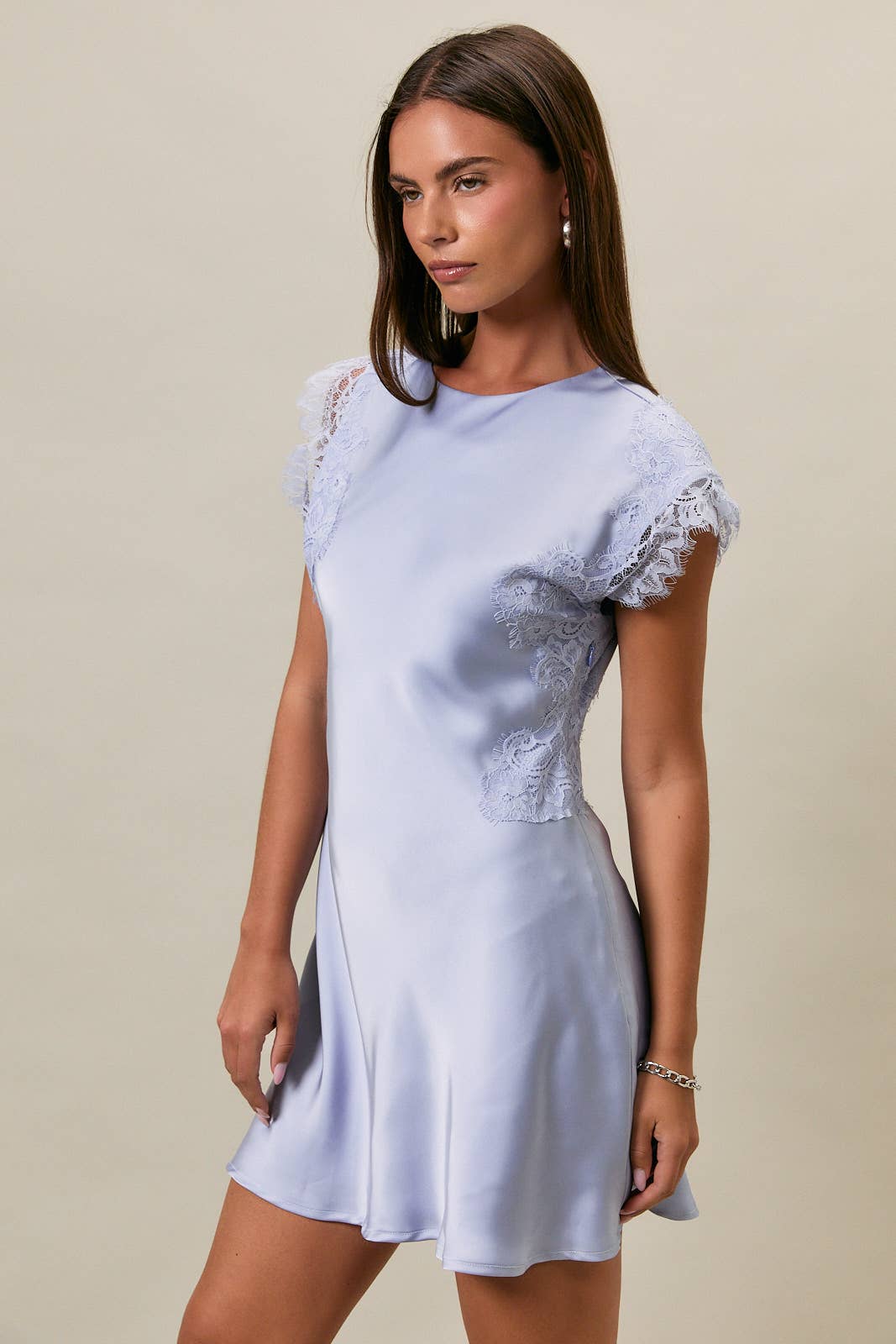SLEEVELESS HIGH NECK LACE TRIM DETAIL DRESS