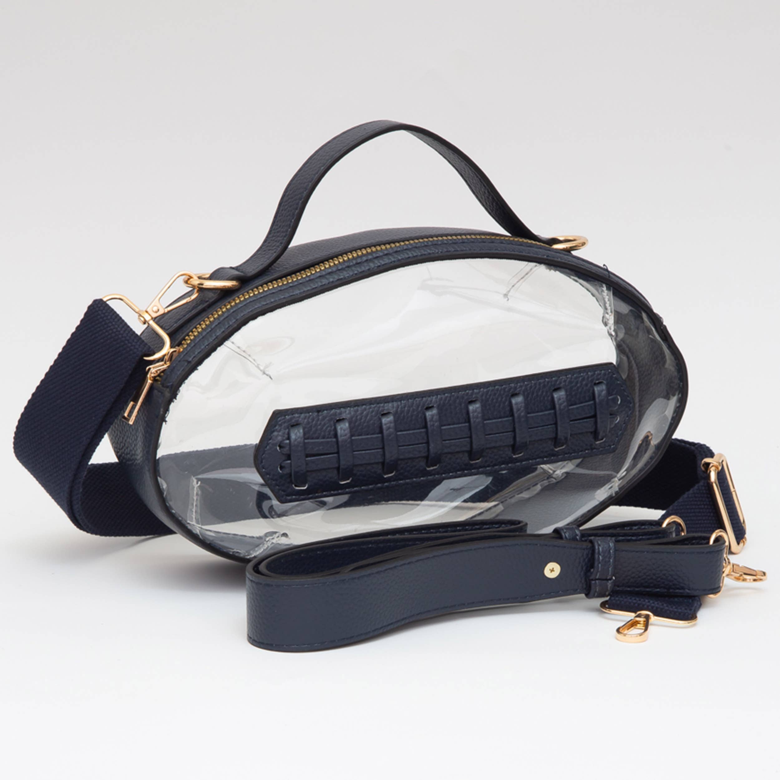Foot Ball Shape Transparent Clear Stadium Bag: Black