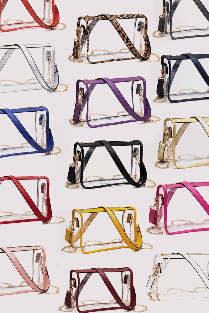 Clear Rectangle Stadium Concert Crossbody Bag: Gold
