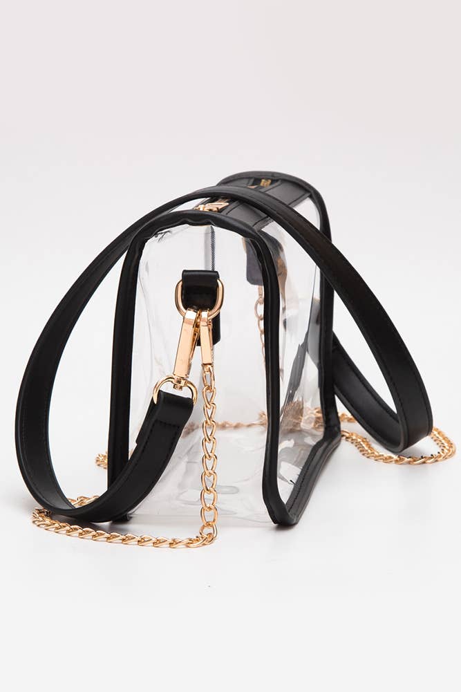 Clear Rectangle Stadium Concert Crossbody Bag: Gold
