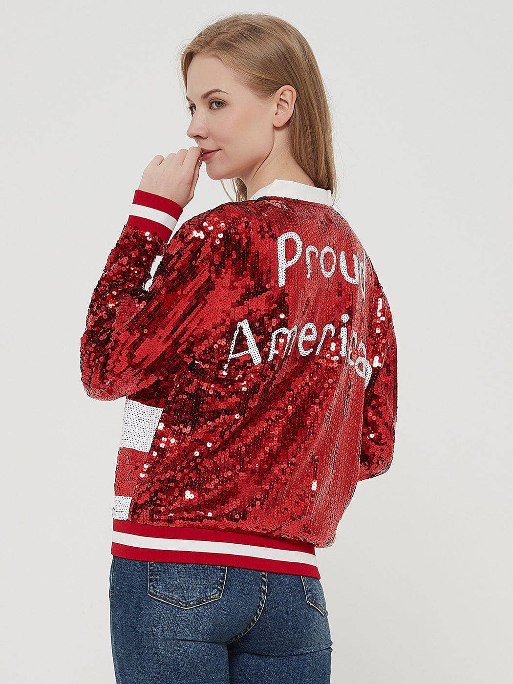 Game Day Sequin Bomber Zip-Up Jacket