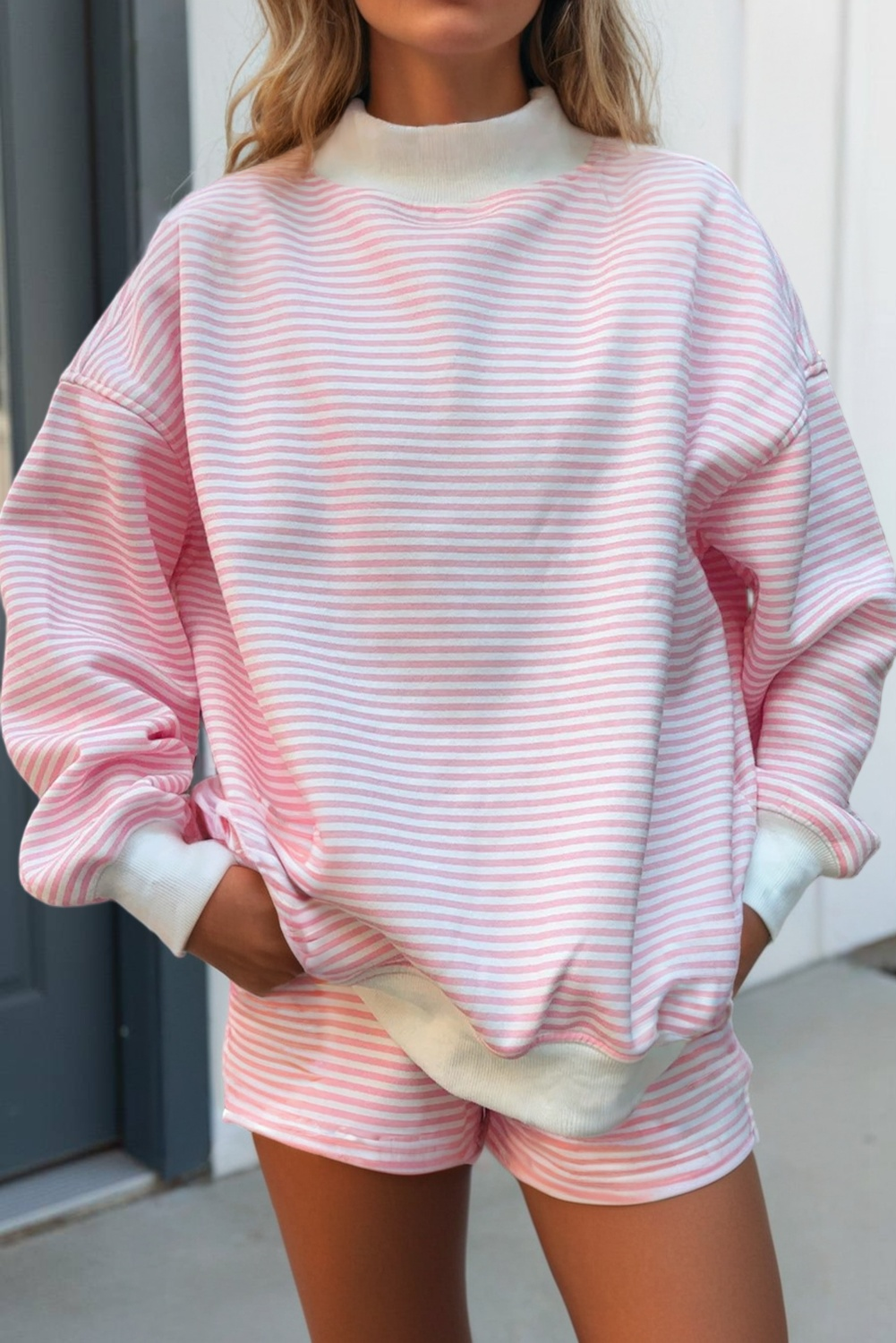 Stripe Oversize Sweatshirt and Shorts Set