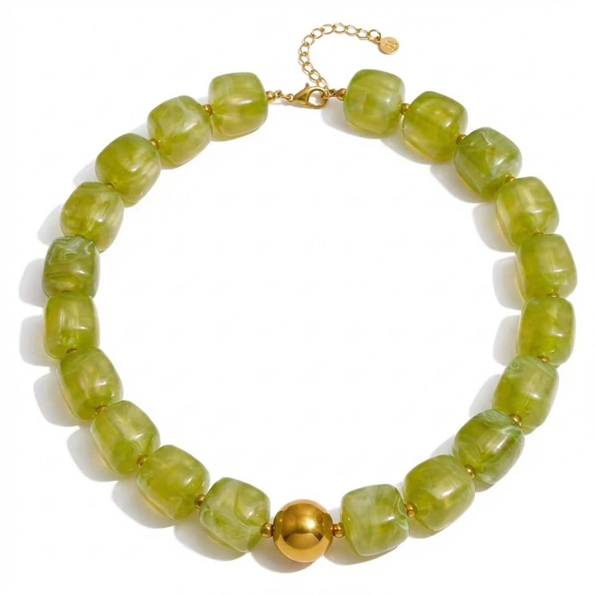Square Resin Bead Necklace With Gold Ball Detail