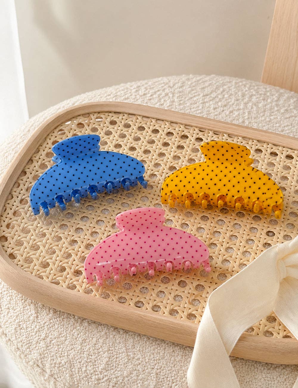 Ladies Polka Dot Print Large Hair Claw Clip