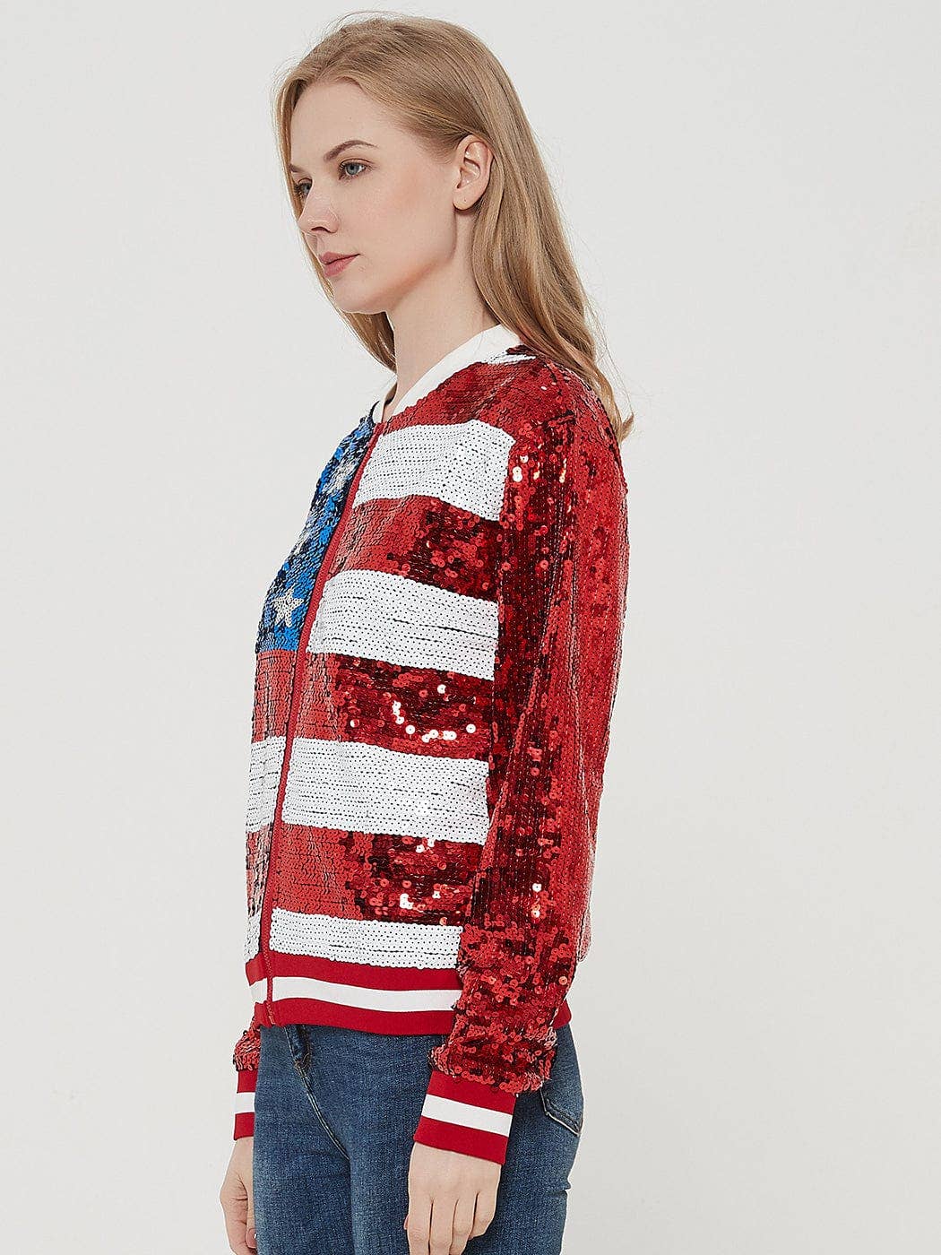 Game Day Sequin Bomber Zip-Up Jacket