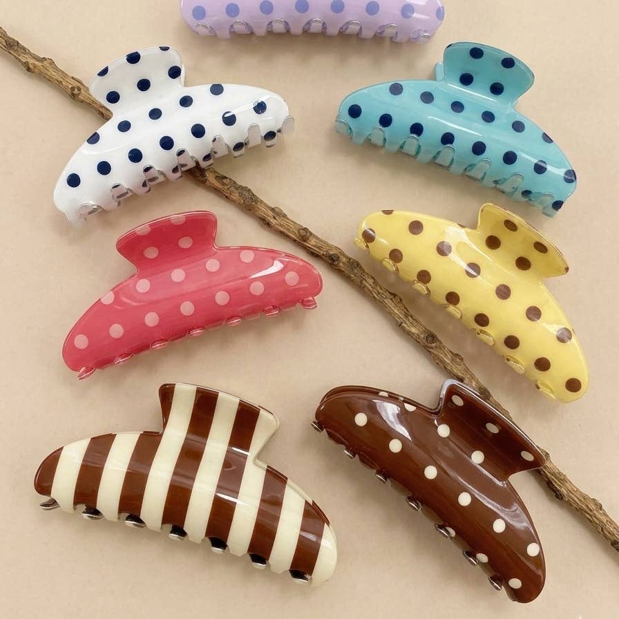 Retro Polka Dot Hair Claw - Glossy Spotted French