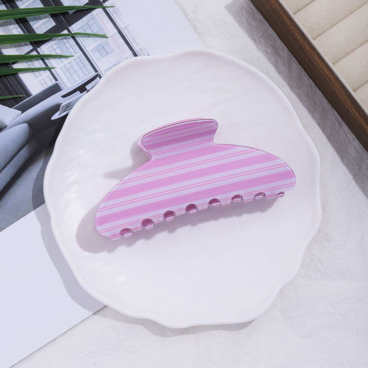 Vibrant Pastel Horizontal Stripe Hair Claw Clip
