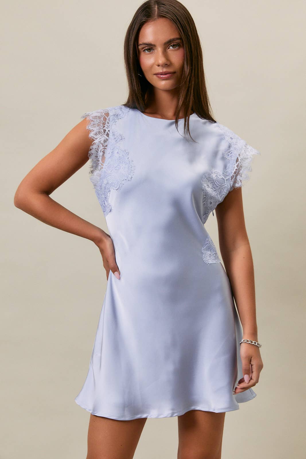 SLEEVELESS HIGH NECK LACE TRIM DETAIL DRESS