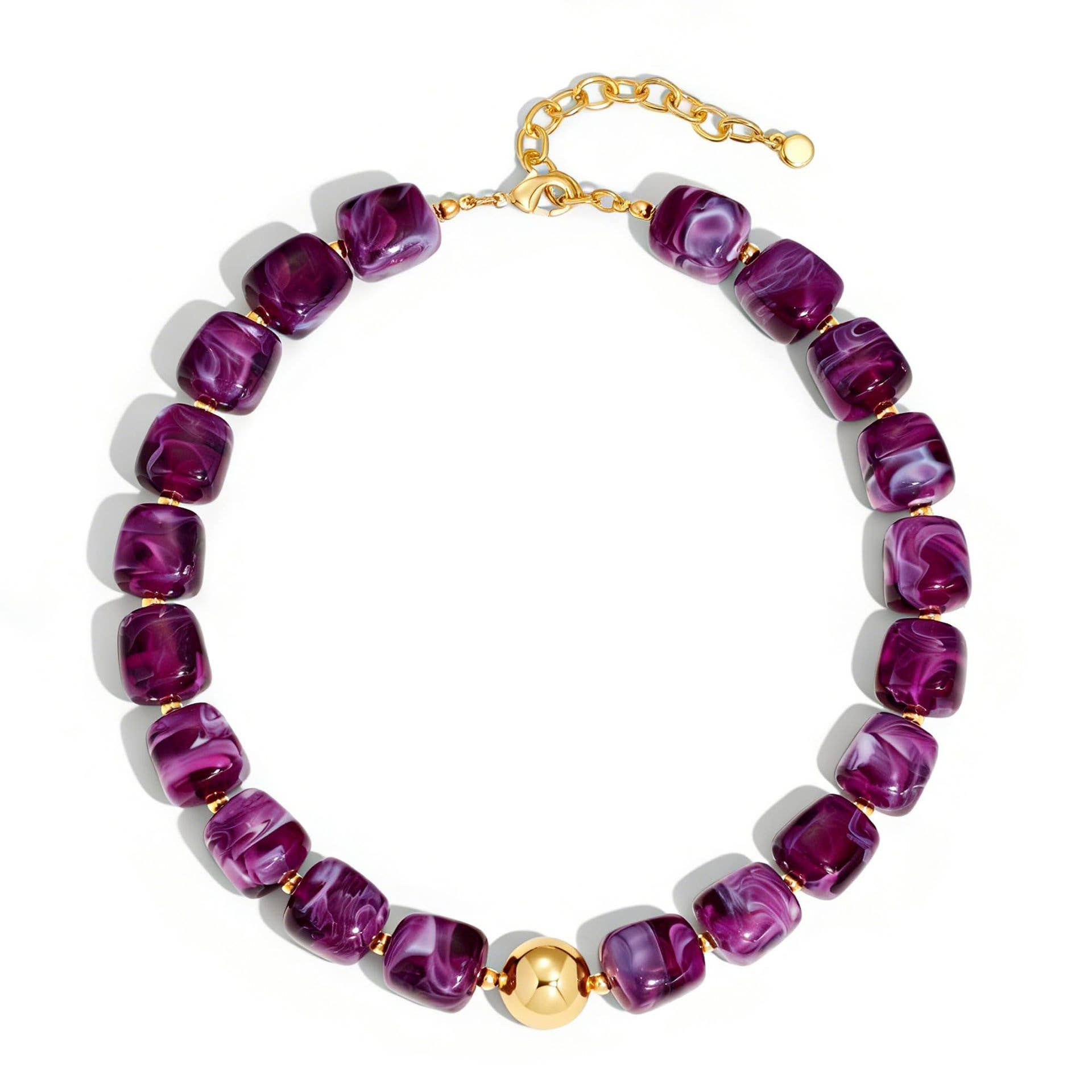 Square Resin Bead Necklace With Gold Ball Detail